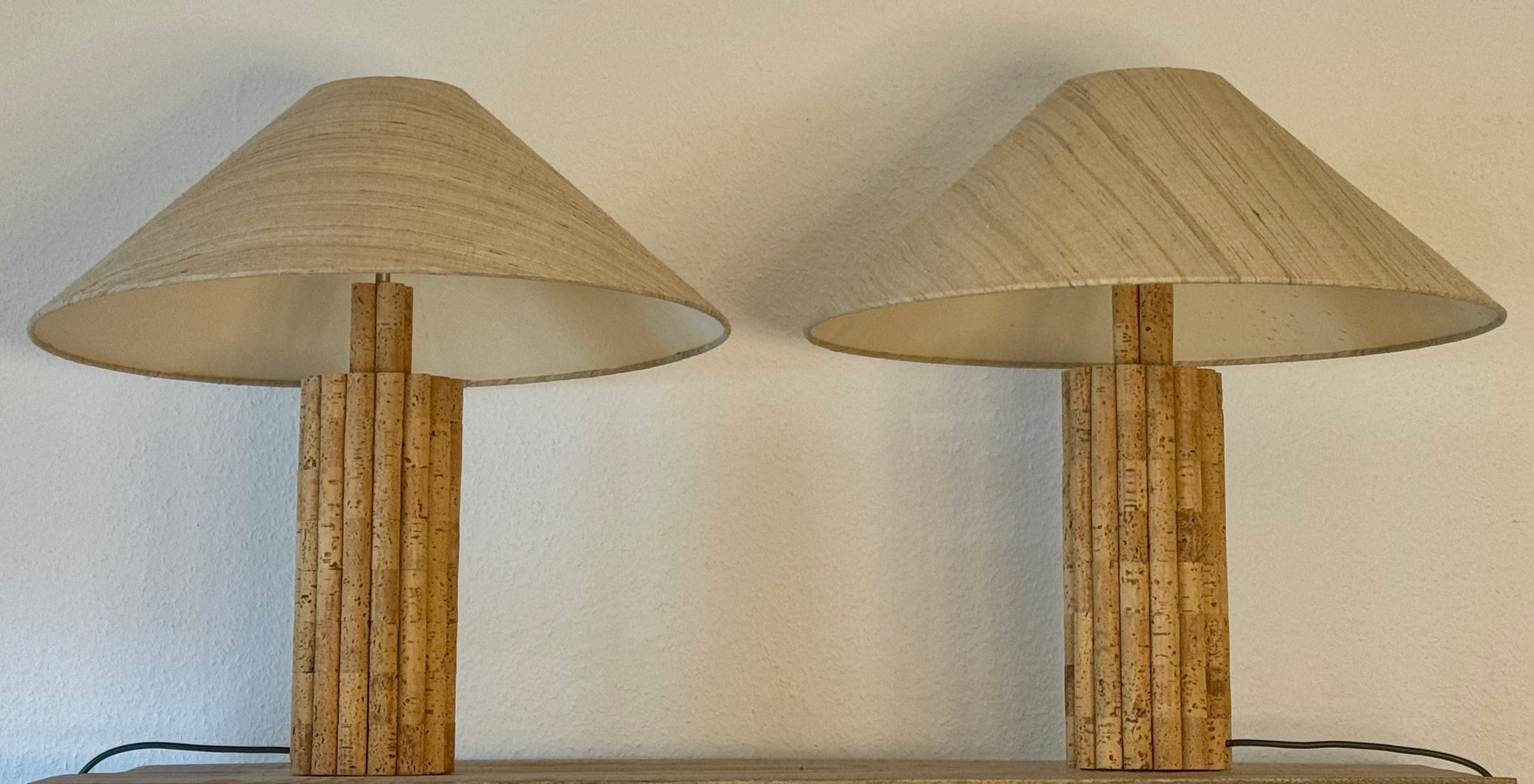 Rare Cork and Row Silk Table Lamp by Ingo Maurer for Design M, 1970s In Excellent Condition For Sale In Wiesbaden, Hessen