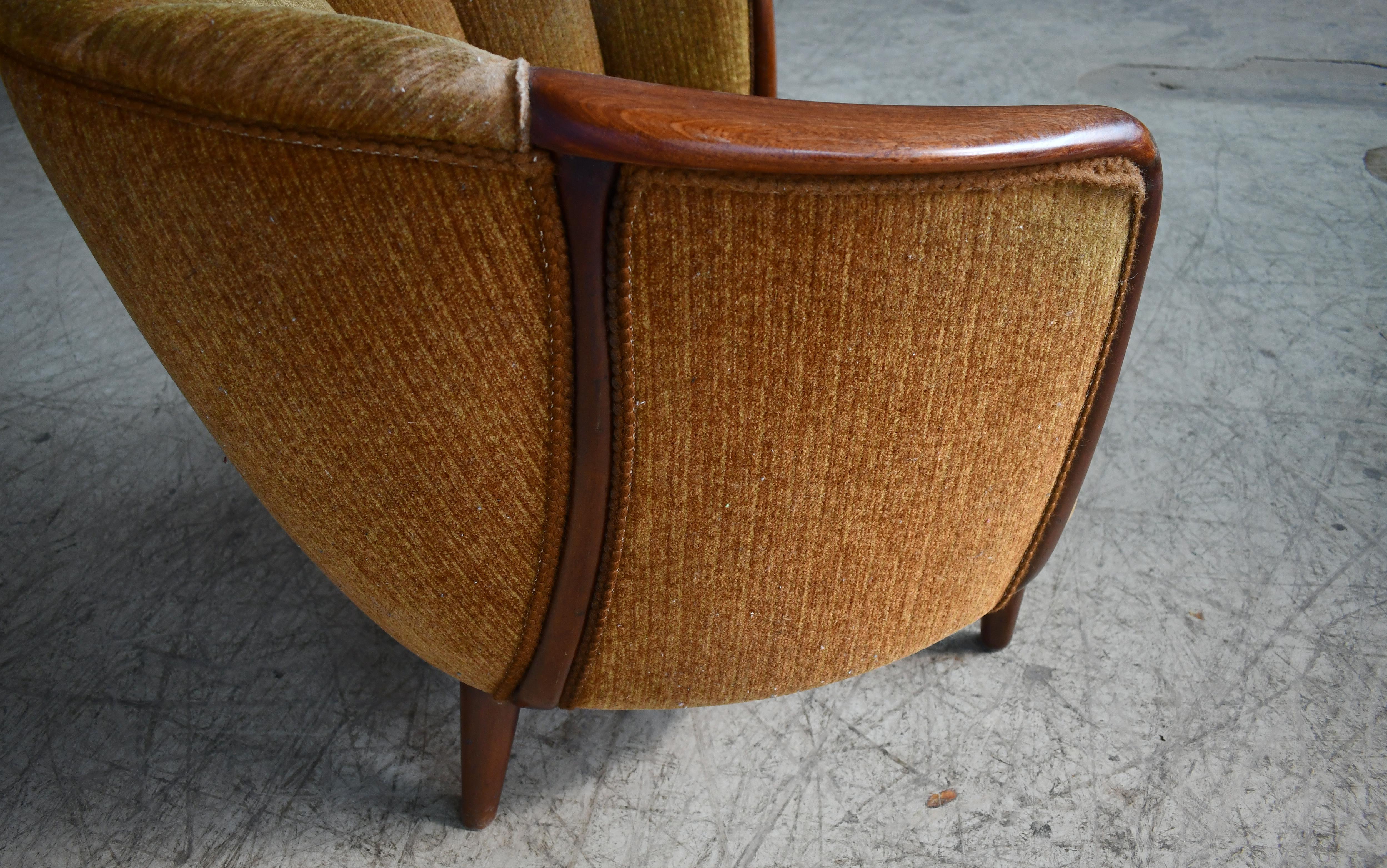 Pair of Rare Danish 1950's Barrel Style Chairs with Teak Armrests For Sale 4