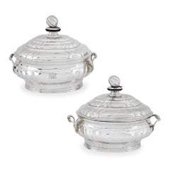 Pair of Rare Danish Eighteenth-Century Silver Soup Tureens with Trays