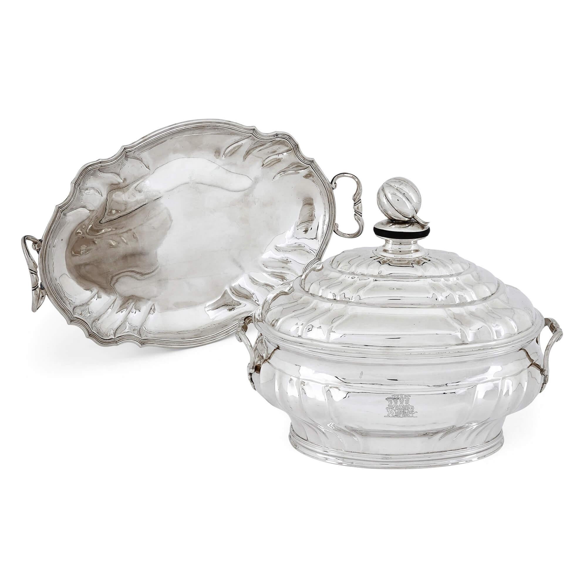 Mid-18th Century Pair of Rare Danish Eighteenth-Century Silver Soup Tureens with Trays For Sale