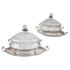 Pair of Rare Danish Eighteenth-Century Silver Soup Tureens with Trays