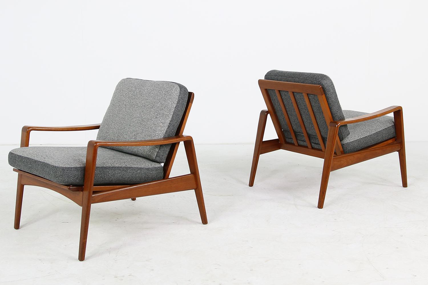 Fabric Pair of Rare Danish Modern 1960s Teak Lounge Easy Chairs by Arne Wahl Iversen