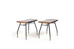 Pair of rare Danish Stools in Teak and Leather 1950s