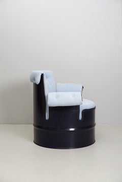 Pareja de raros sillones de metal azul oscuro "Didone", de Giulietto Cacciari, Gavina