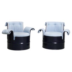Pair of Rare Dark Blue Metal Armchairs "Didone", by Giulietto Cacciari, Gavina