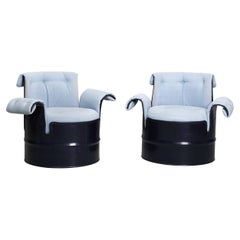 Pair of Rare Dark Blue Metal Armchairs "Didone", by Giulietto Cacciari, Gavina