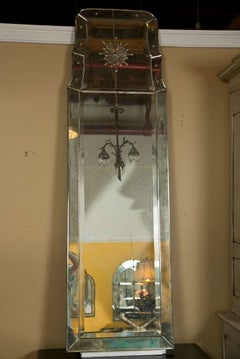 Pair of Rare Decorative Etched "Charleston" Oblong Beveled Glass Mirrors