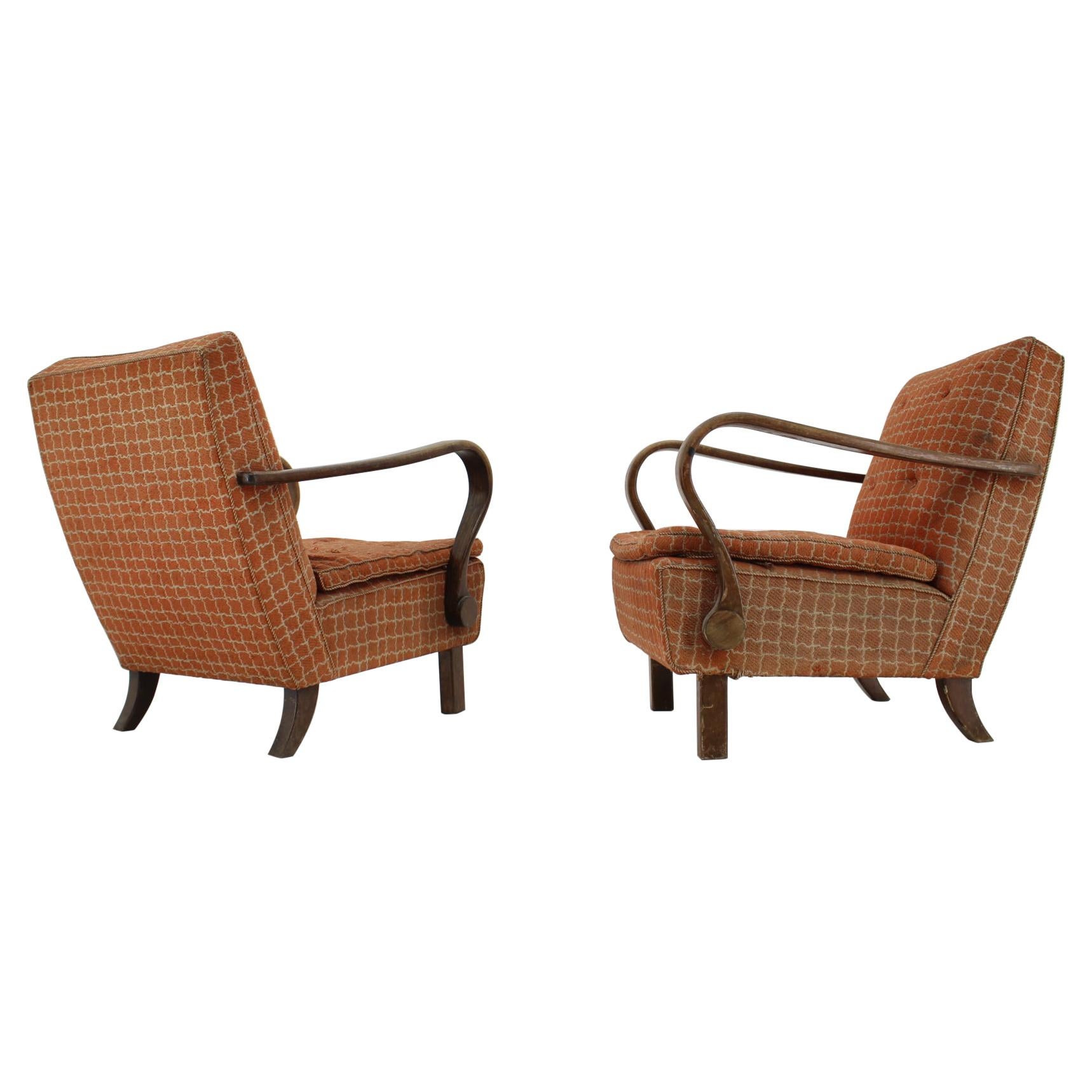 Pair of Rare Design Armchairs H-320 by Jindřich Halabala - 1940s For Sale