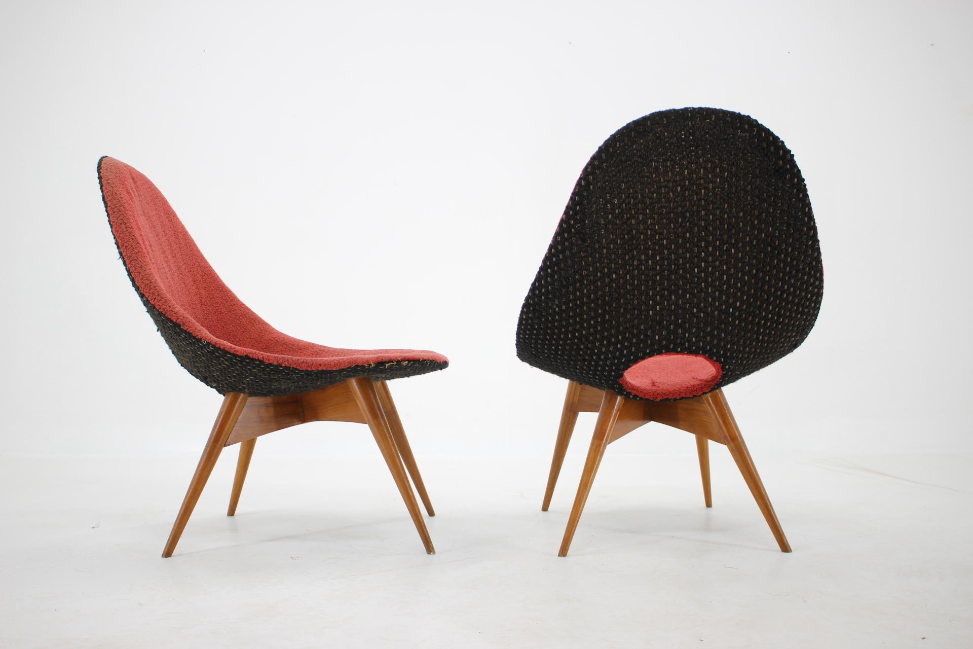 Fabric Pair of RARE Design Fibreglass chairs / Czechoslovakia, 1960s For Sale