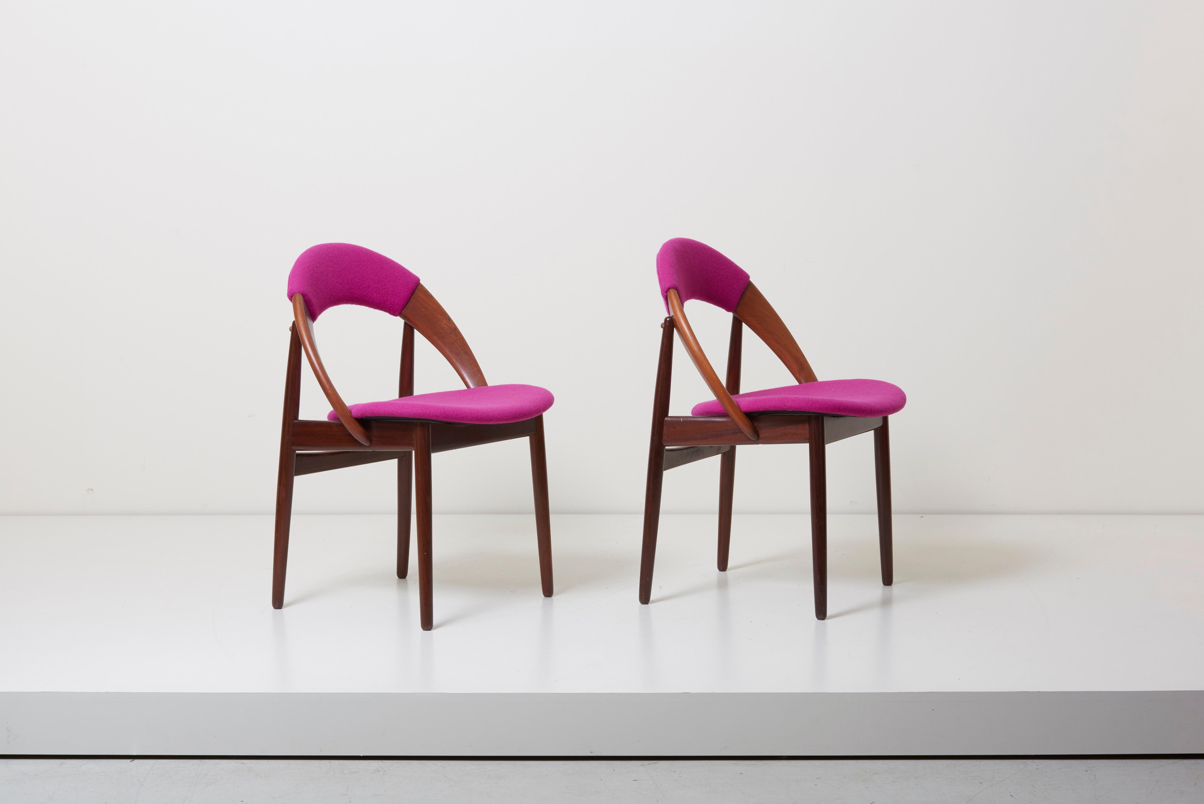 Rare pair of new upholstered chairs in teak by Arne Hovmand Olsen.
The fabric is Tonus by kvadrat.