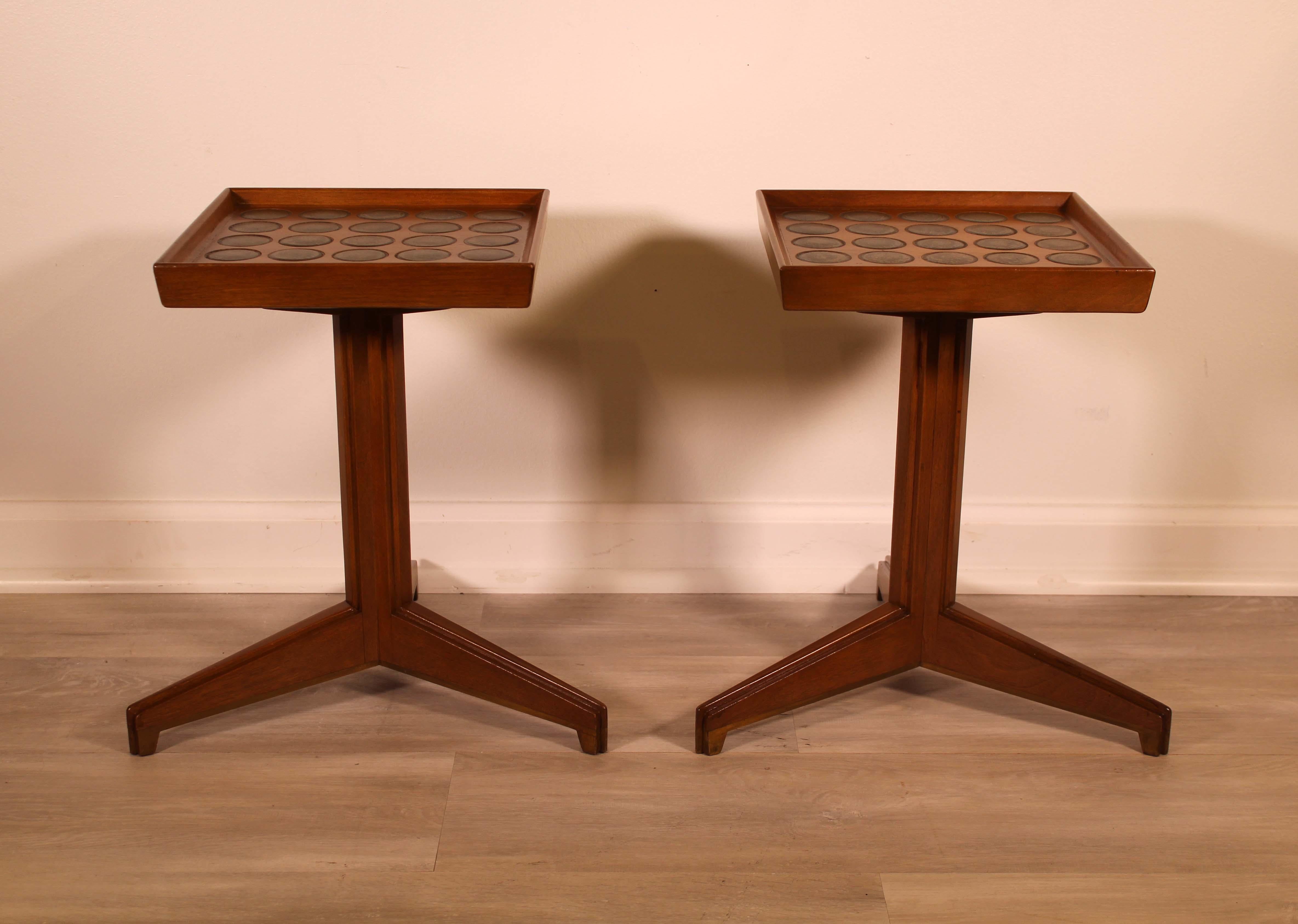 Mid-Century Modern Pair of Rare Dunbar Janus Natzler Tile Top Side Tables