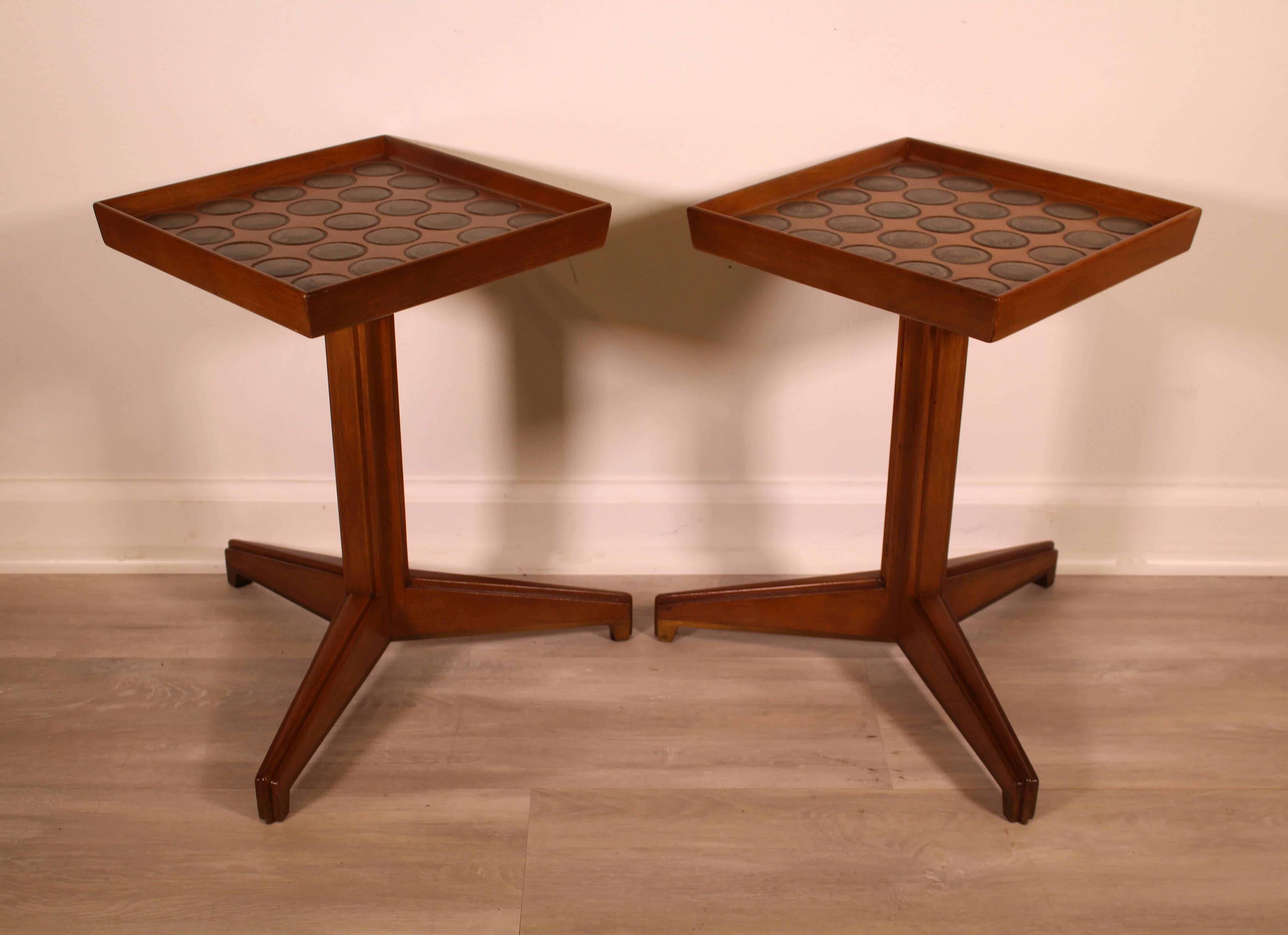 20th Century Pair of Rare Dunbar Janus Natzler Tile Top Side Tables