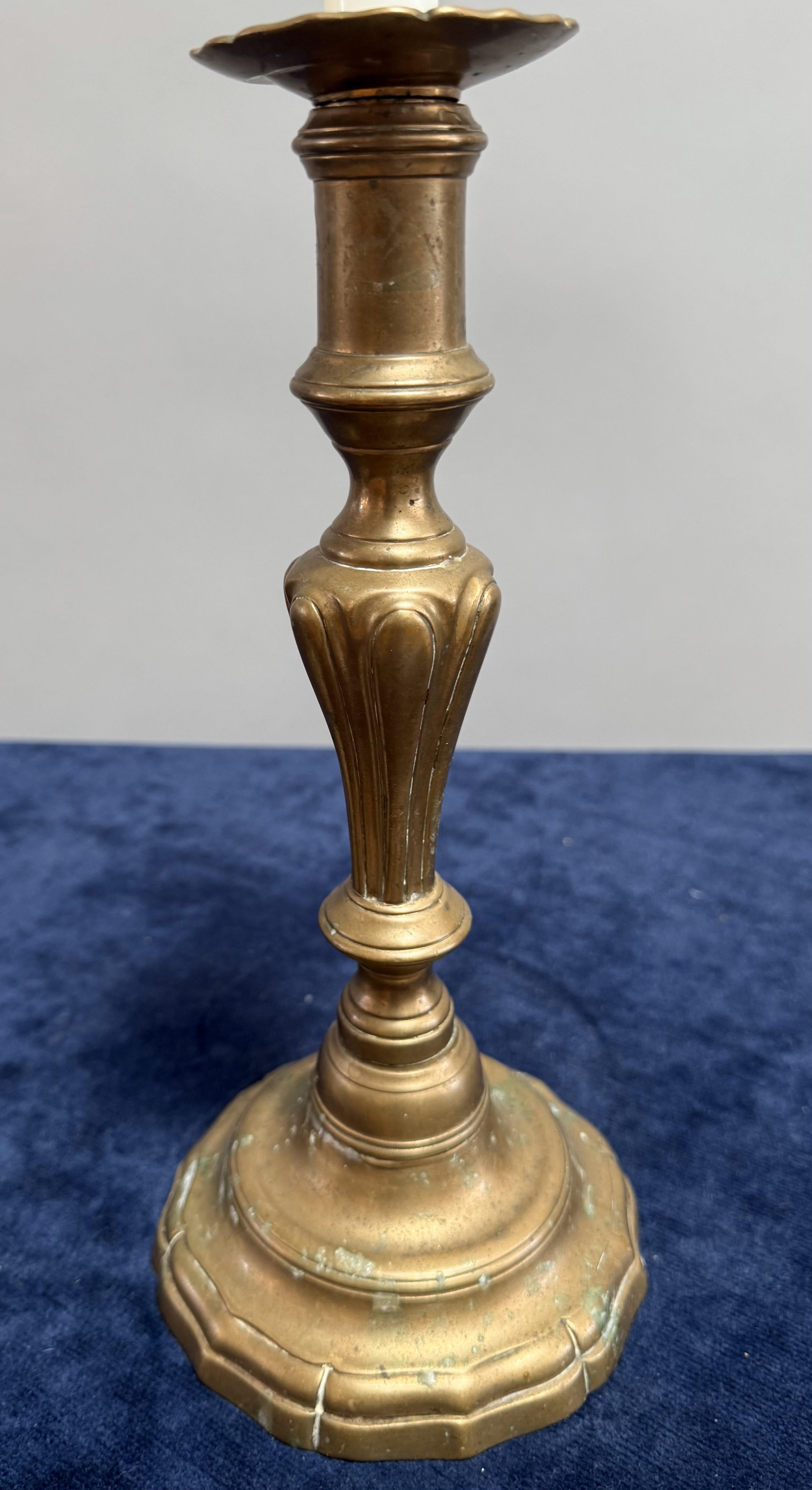 Pair of Rare Early 18th Century Louis XV Candlesticks In Good Condition For Sale In Middleburg, VA