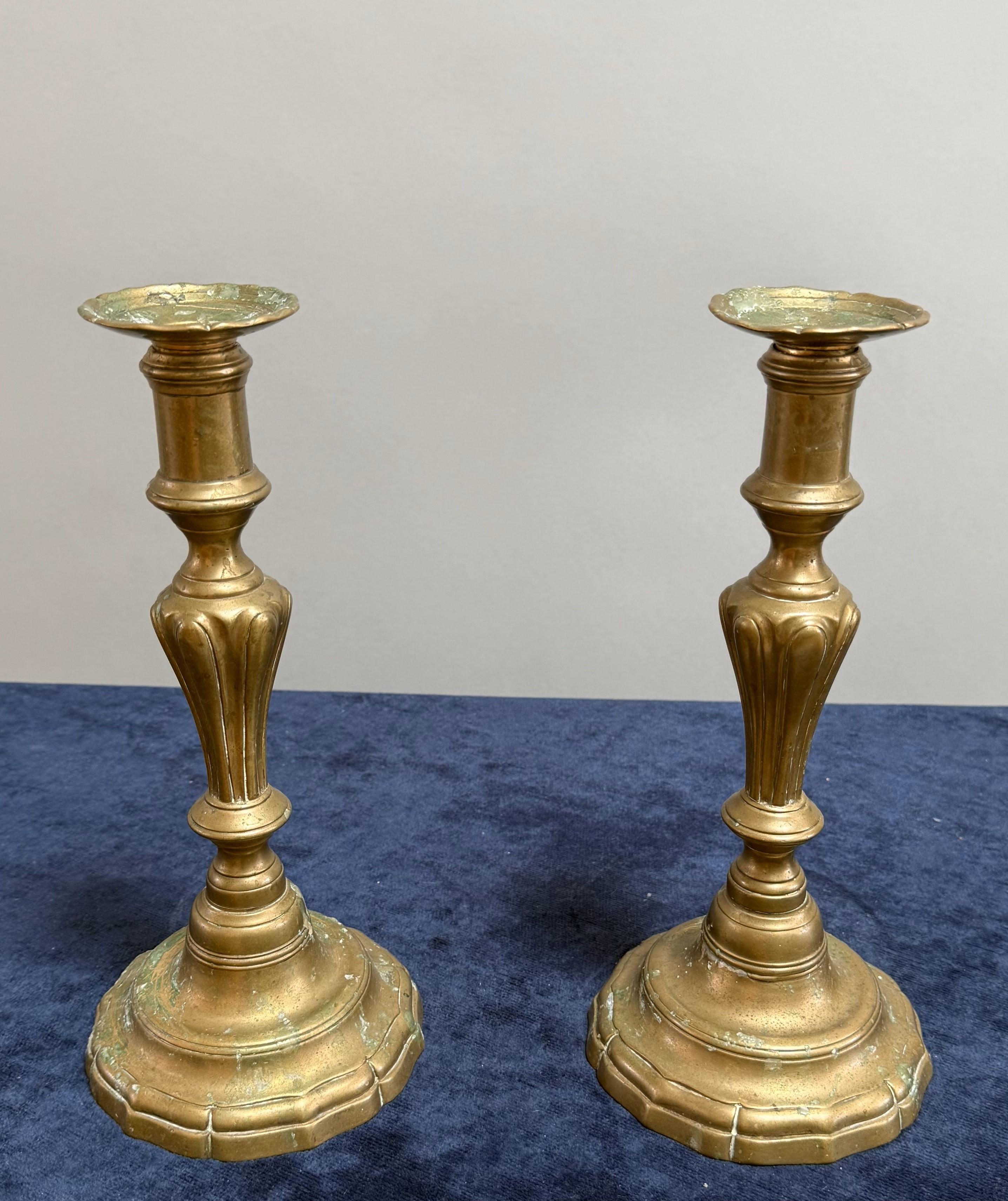 Pair of Rare Early 18th Century Louis XV Candlesticks For Sale 2