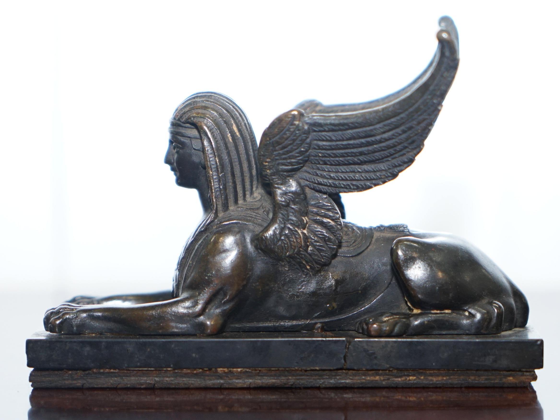 Pair of Rare Early 19th Century Italian Grand Tour Solid Bronze Winged Sphinxes 9