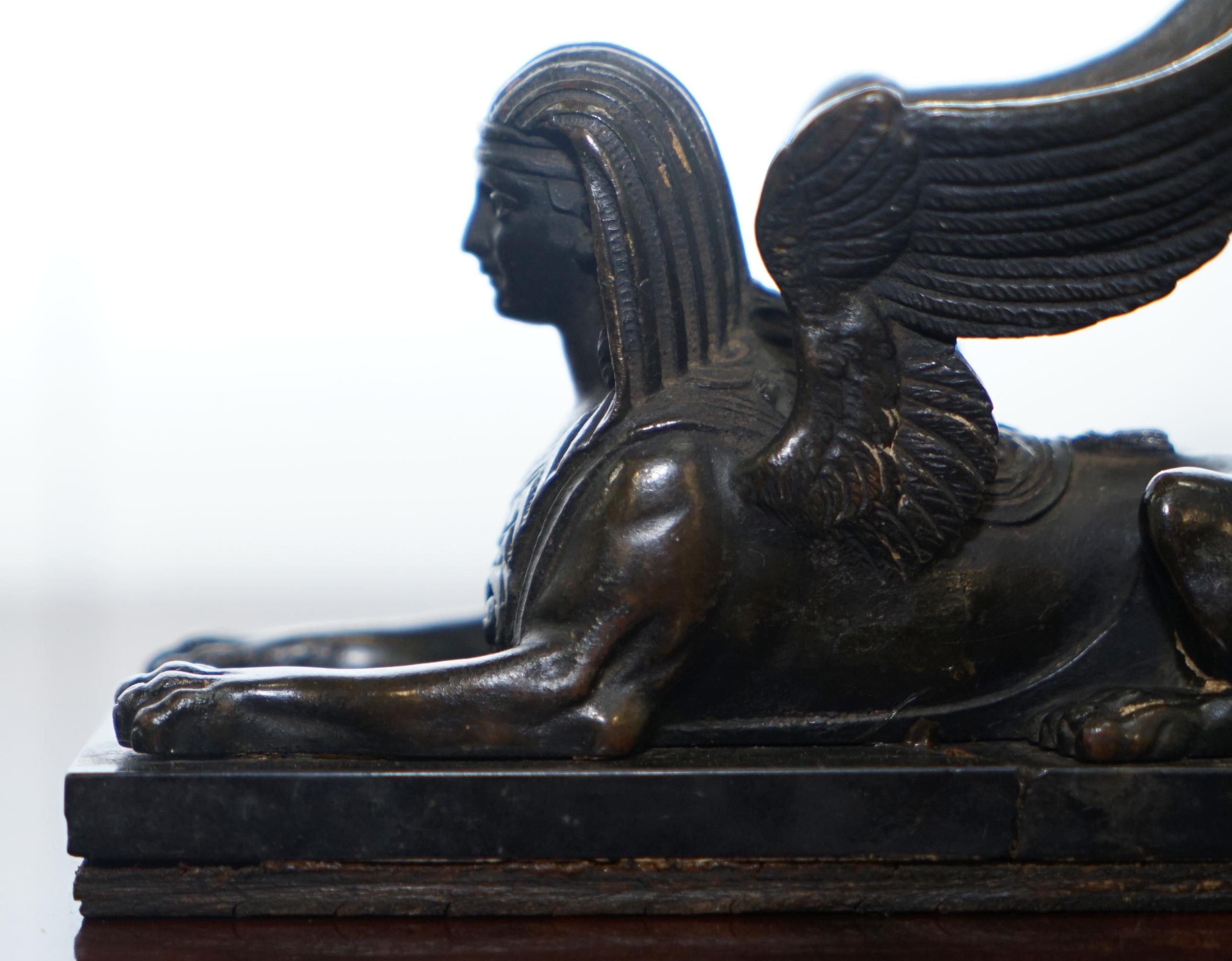 Pair of Rare Early 19th Century Italian Grand Tour Solid Bronze Winged Sphinxes 11