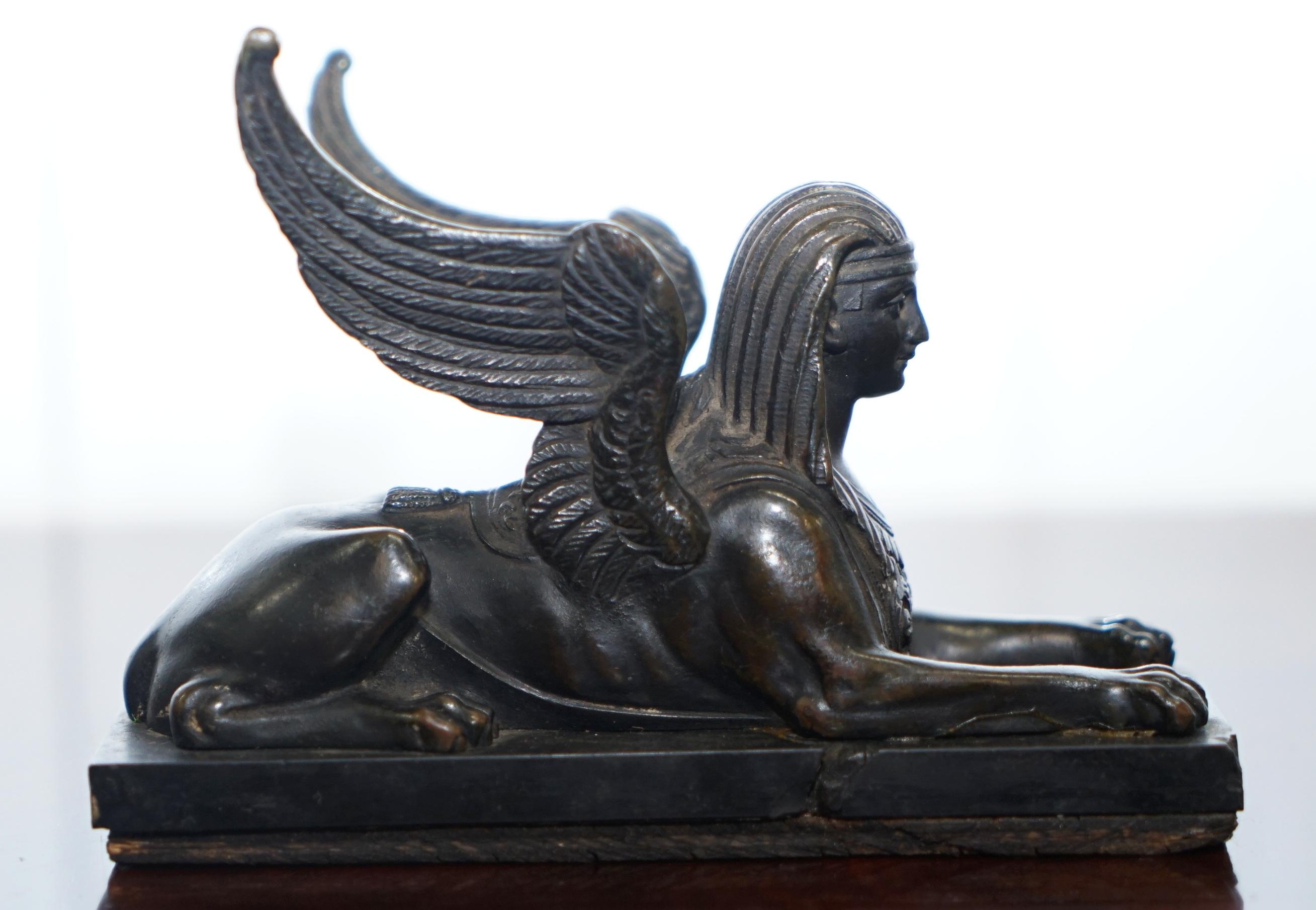 Pair of Rare Early 19th Century Italian Grand Tour Solid Bronze Winged Sphinxes 13