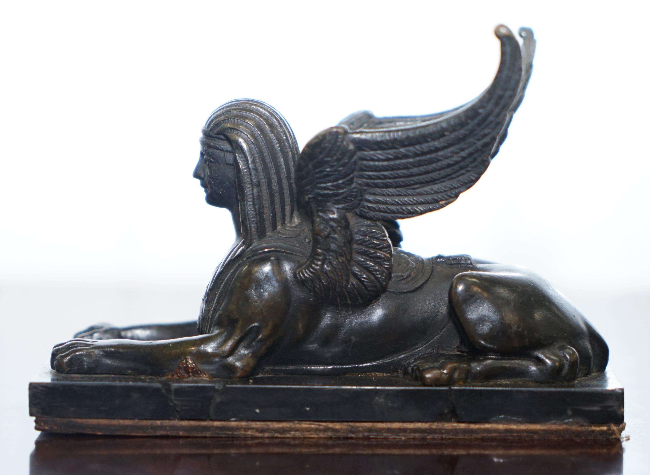 Pair of Rare Early 19th Century Italian Grand Tour Solid Bronze Winged Sphinxes 2