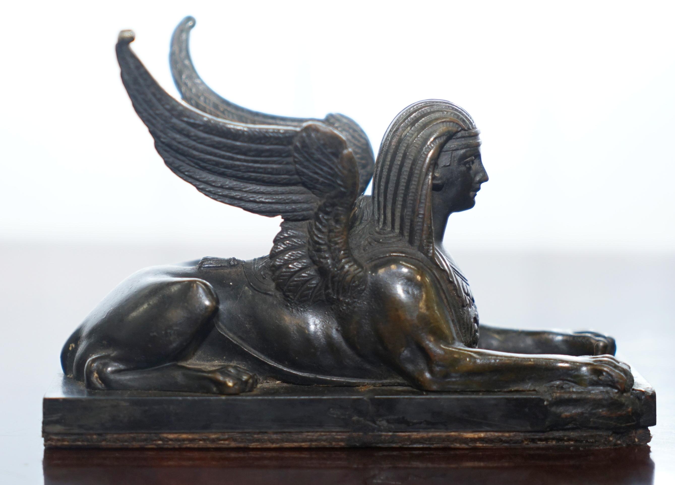Pair of Rare Early 19th Century Italian Grand Tour Solid Bronze Winged Sphinxes 4