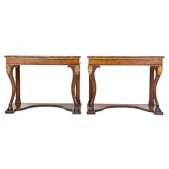 Pair of Rare Early 19th Century Italian Walnut and Burr Yew Console Tables