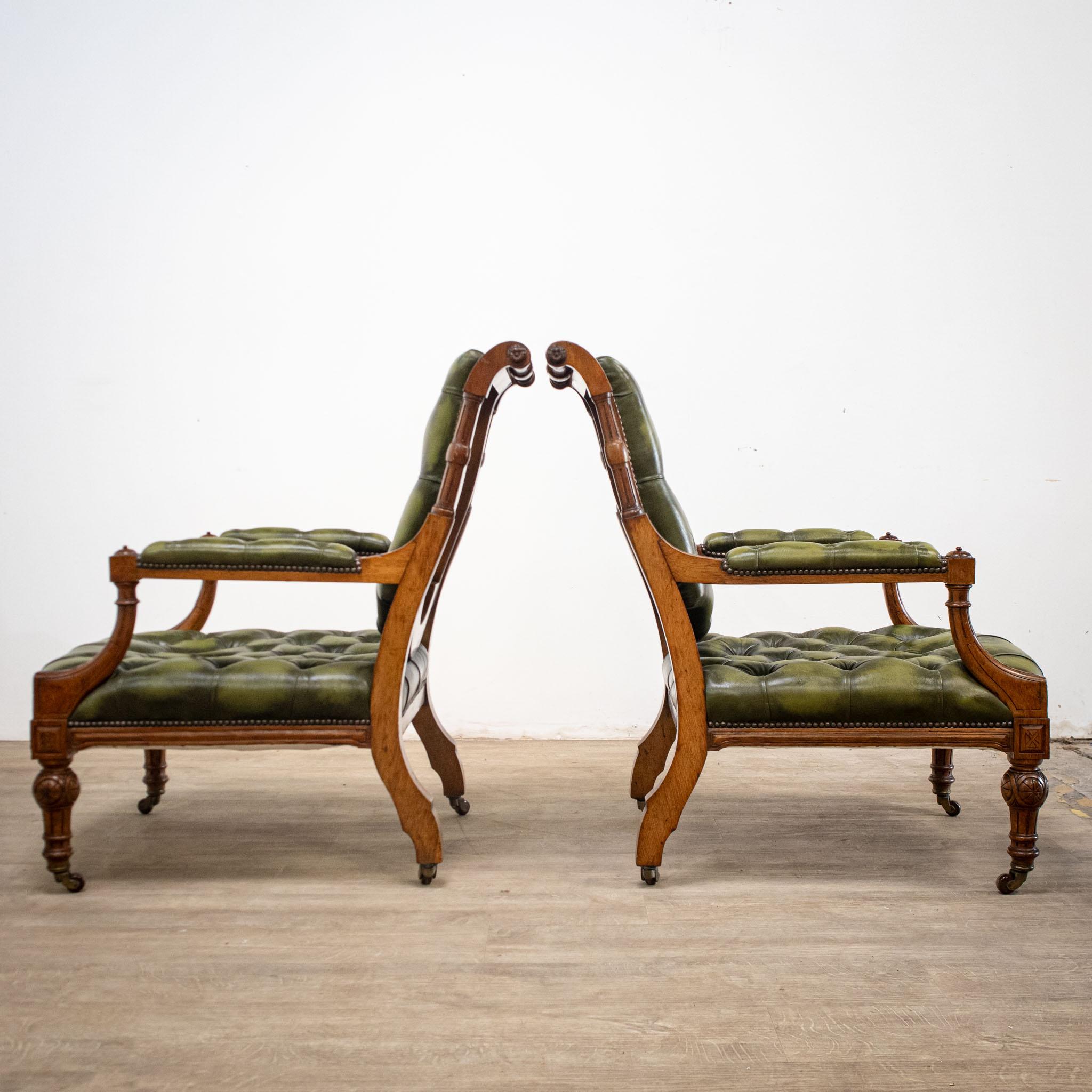 English Pair of Rare Early Victorian Oak Library Chairs For Sale