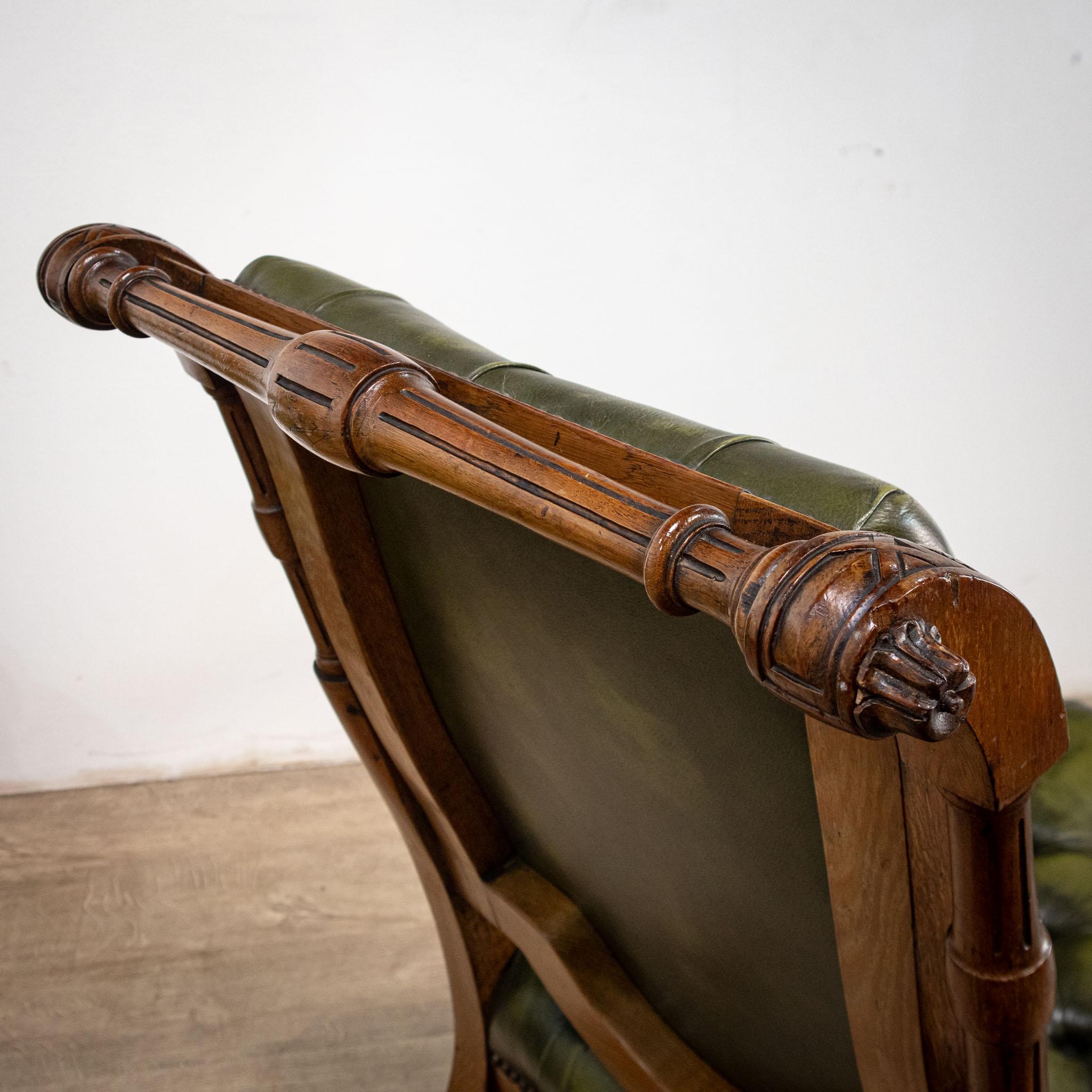 Leather Pair of Rare Early Victorian Oak Library Chairs For Sale