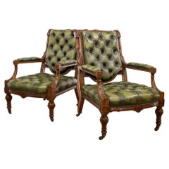 Pair of Rare Early Victorian Oak Library Chairs