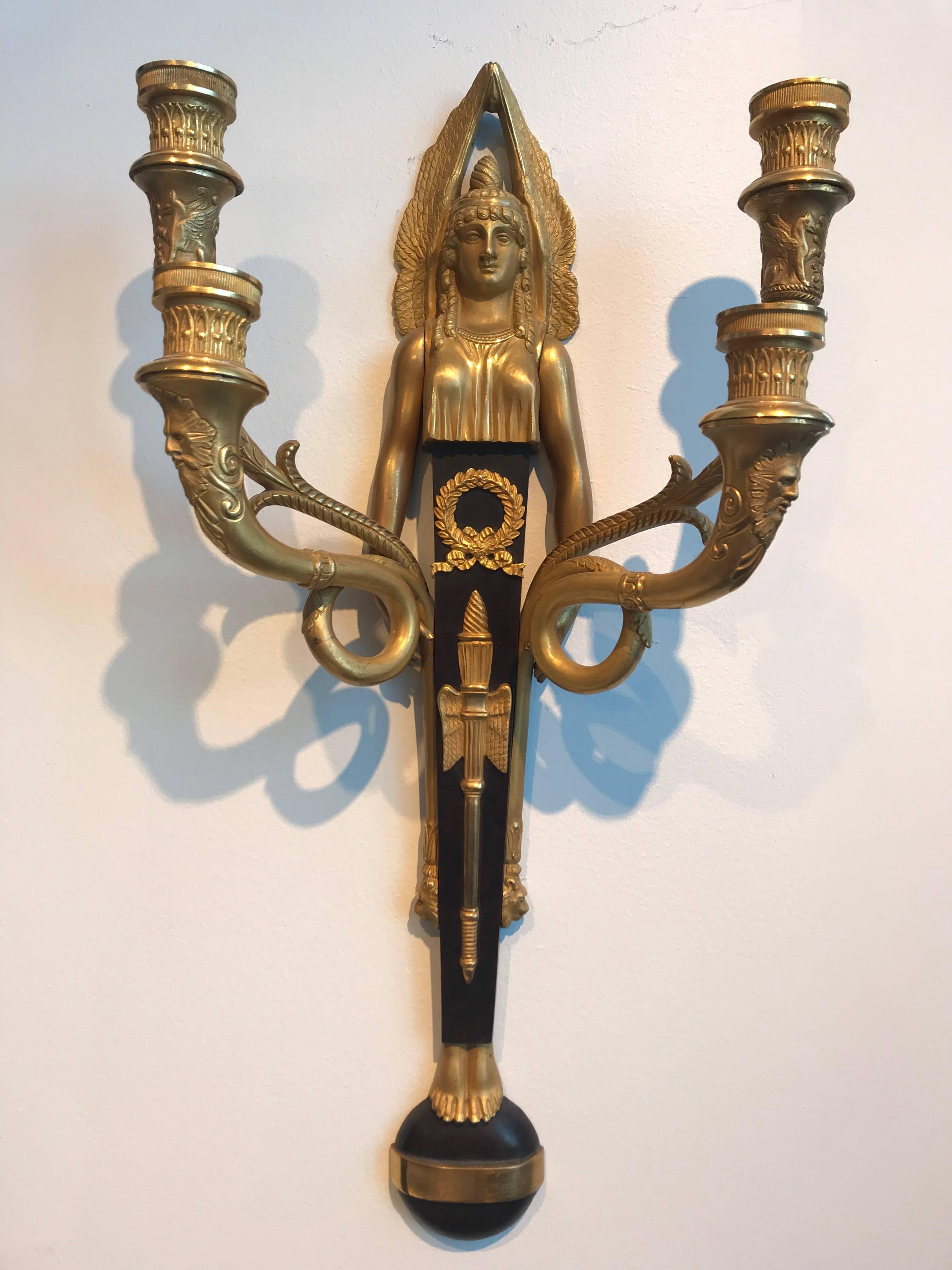 Pair of Rare Egyptian Revival Sconces In Excellent Condition For Sale In Boston, MA