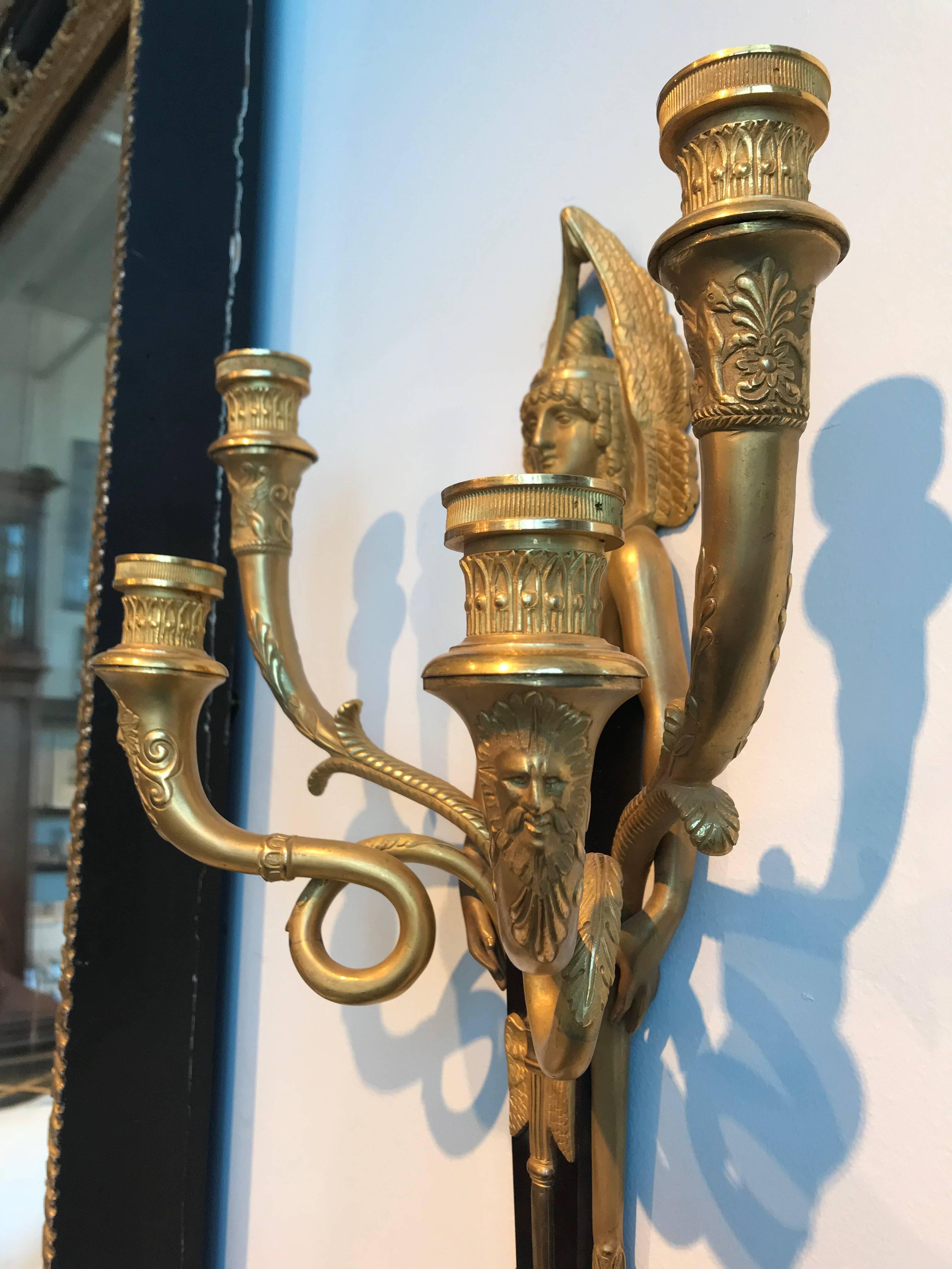 20th Century Pair of Rare Egyptian Revival Sconces For Sale