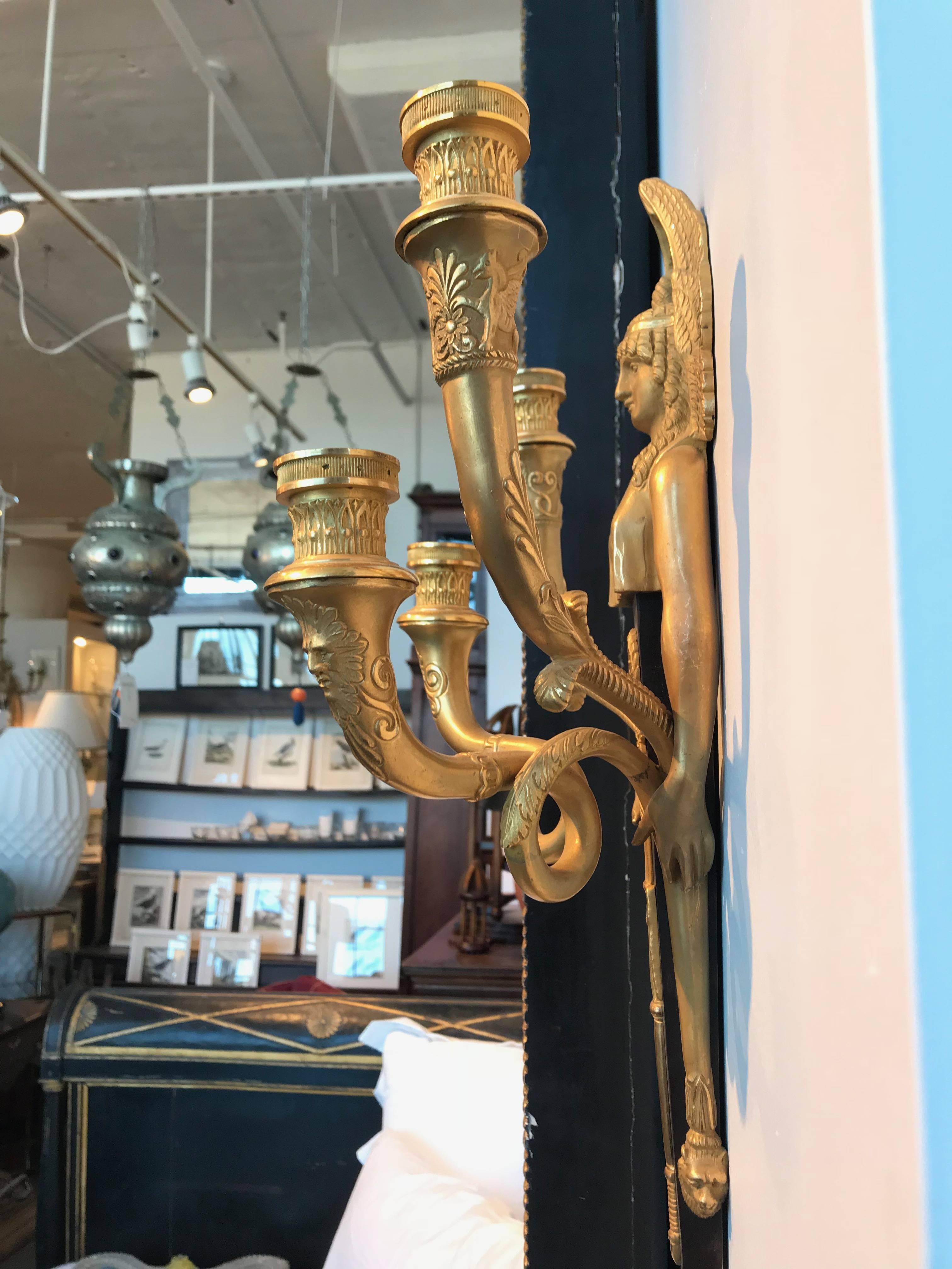 Pair of Rare Egyptian Revival Sconces For Sale 3