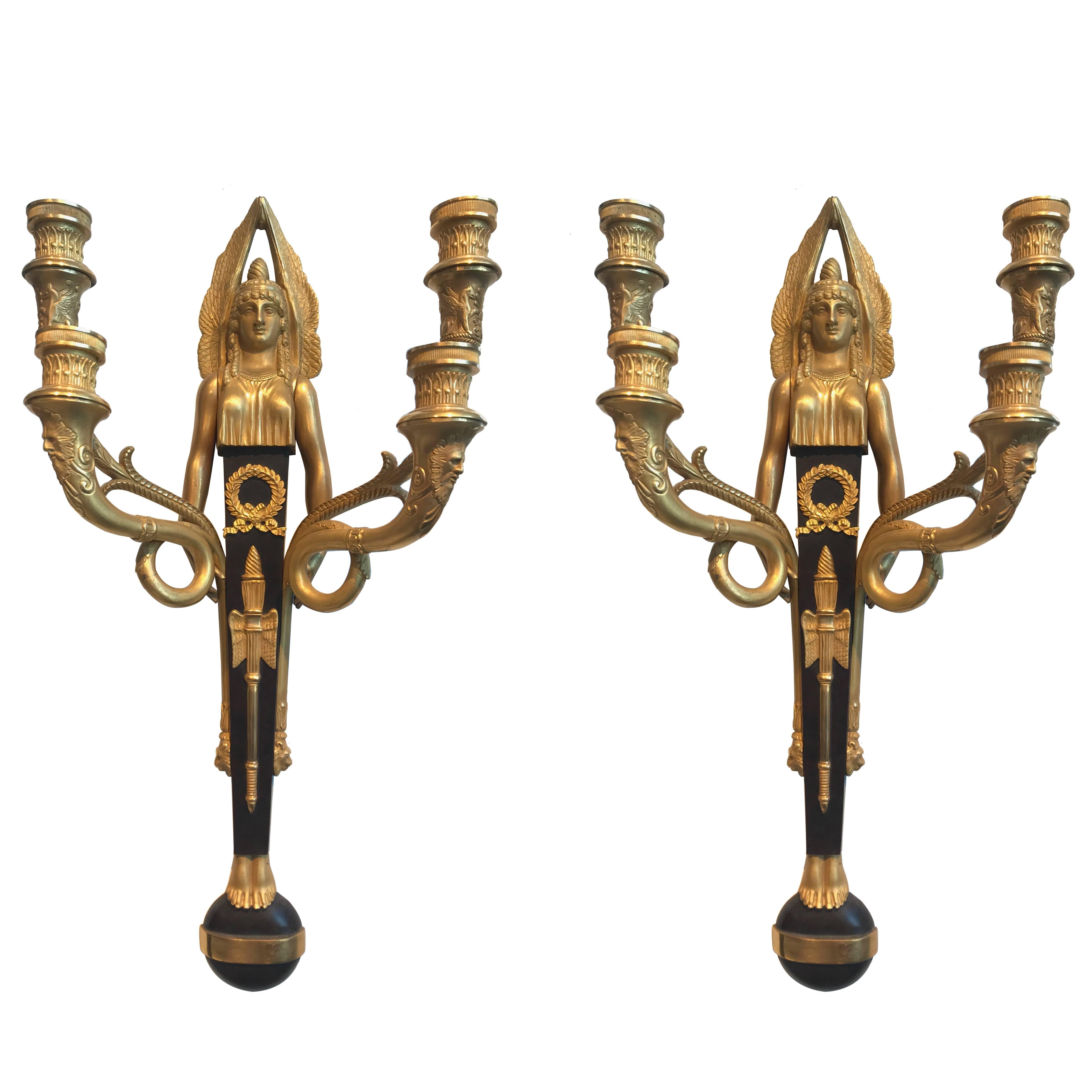 Pair of Rare Egyptian Revival Sconces For Sale