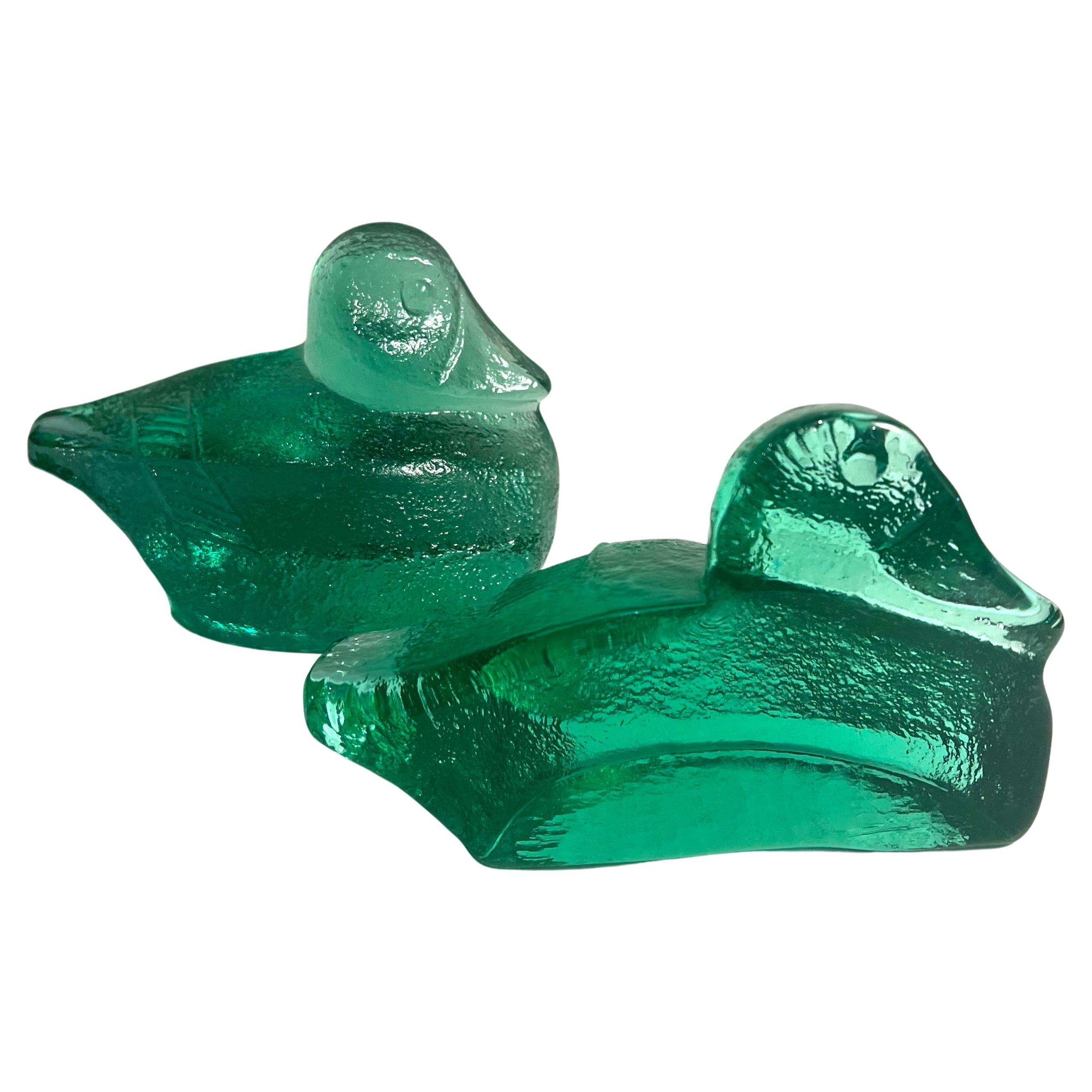 Mid-Century Modern Pair of Rare Emerald Green Glass Bookends by Blenko For Sale