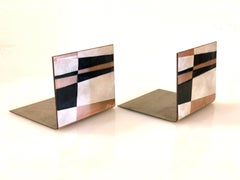 Pair of Rare Enamel on Copper Bookends by Robert Wuersch Geometric Design