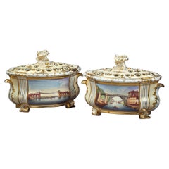 Antique Pair of Rare English Porcelain Covered Cachepots, Derby, circa 1820