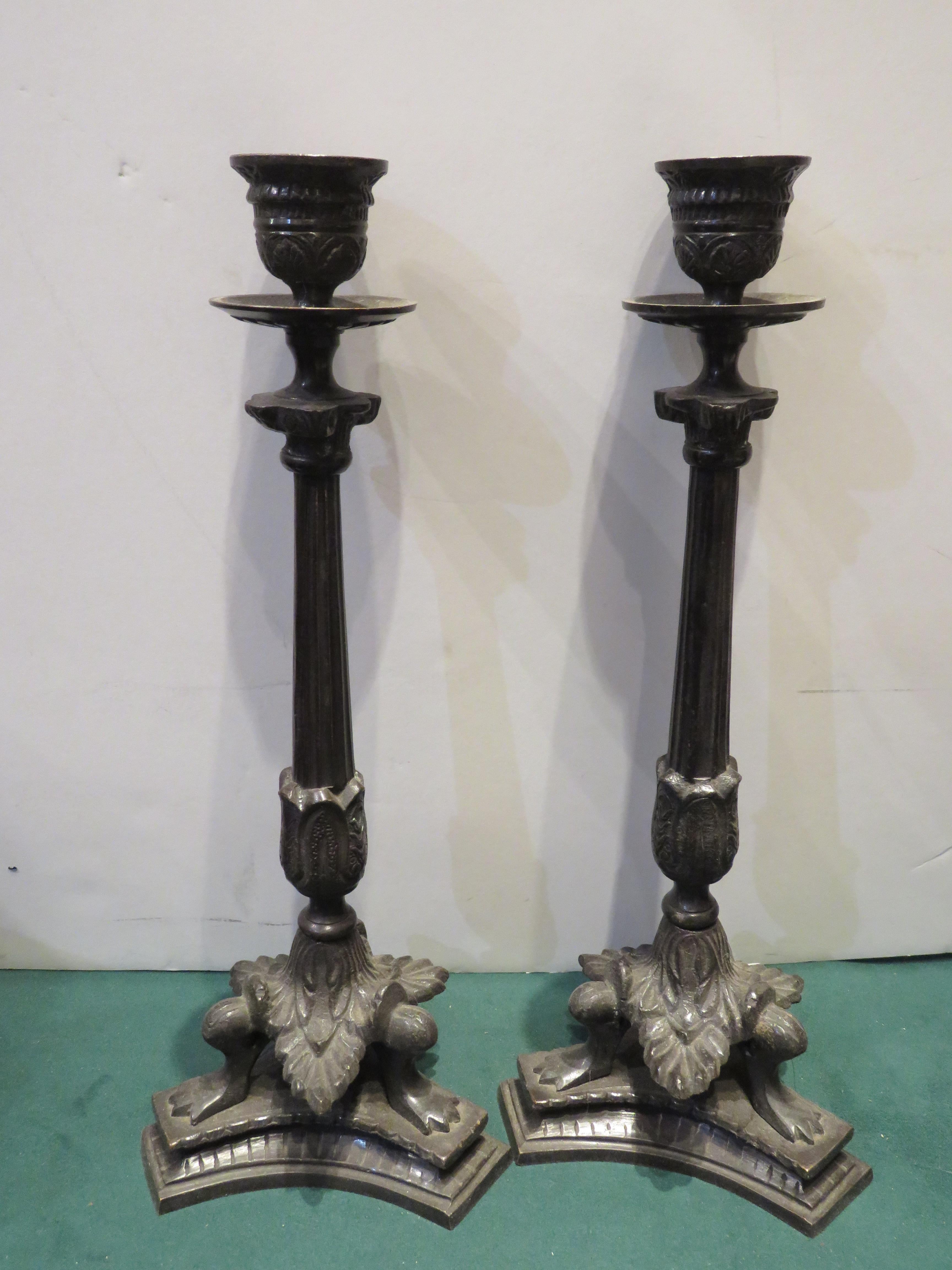 The Following Item we are offering is A Rare Pair of One of a Kind Estate Gilt Bronze Frog Leg Candlesticks. Each Candlestick has Three Frog Legs surrounding. A Pair of Gorgeous Pieces!
Original Gallery Price $3500.

Provenance: Taken out a Several