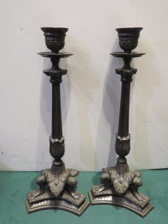 Pair of Rare Estate One of a Kind Bronze Frog Leg Candlesticks from NYC Estate