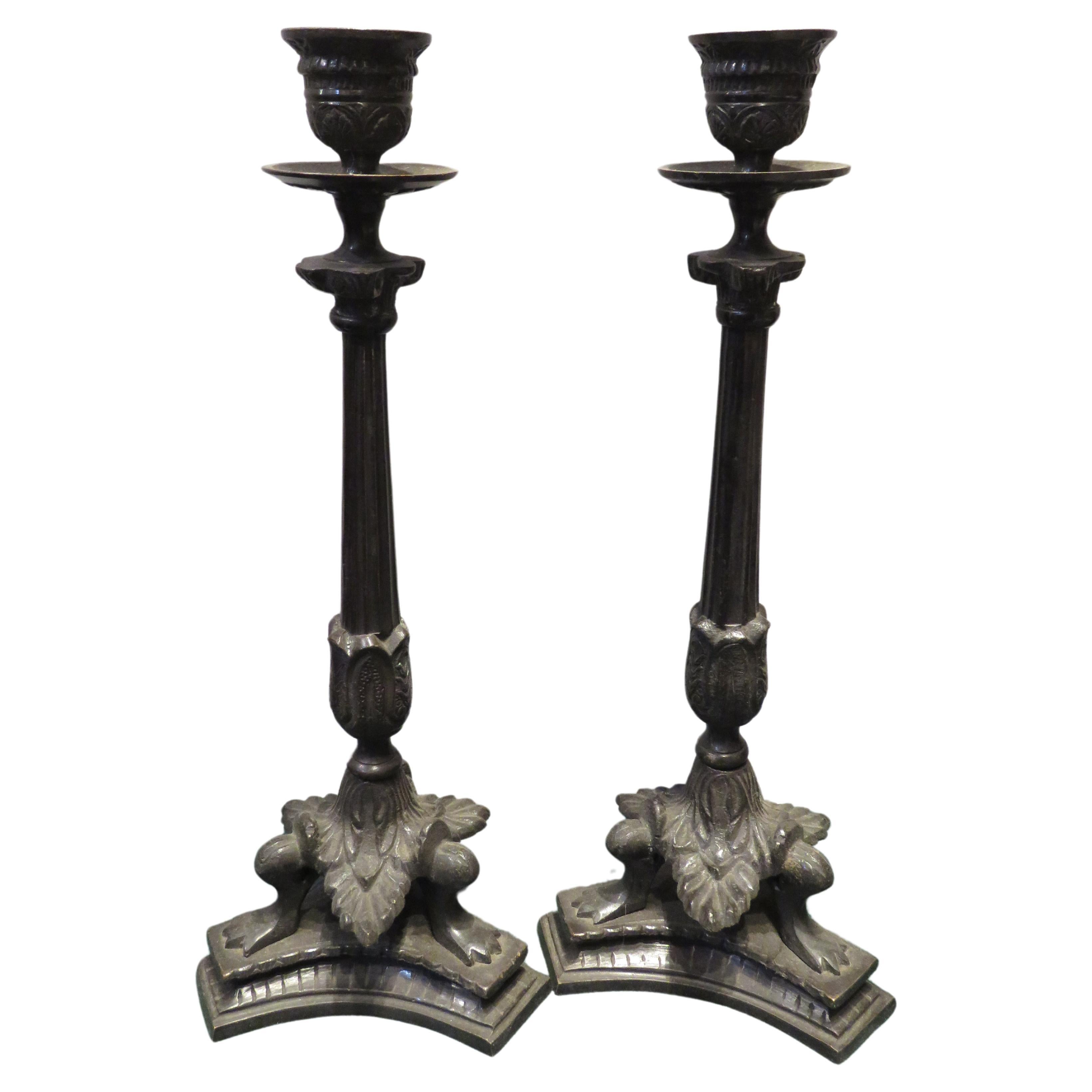  Pair of Rare Estate One of a Kind Bronze Frog Leg Candlesticks from NYC Estate For Sale