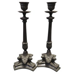  Pair of Rare Estate One of a Kind Bronze Frog Leg Candlesticks from NYC Estate