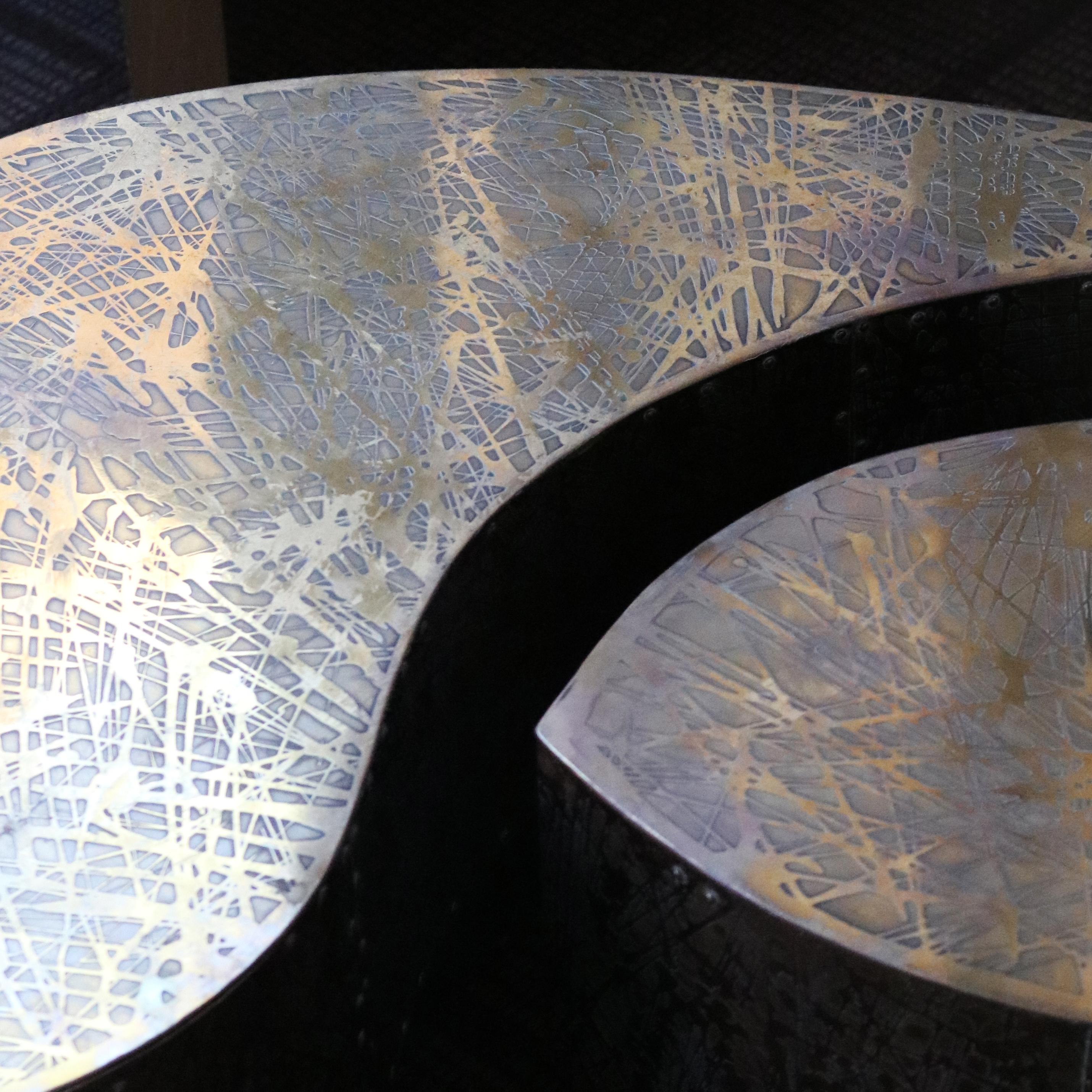 Mid-Century Modern Pair of Rare Etched Brass Vintage Tables in the Manner of Evans
