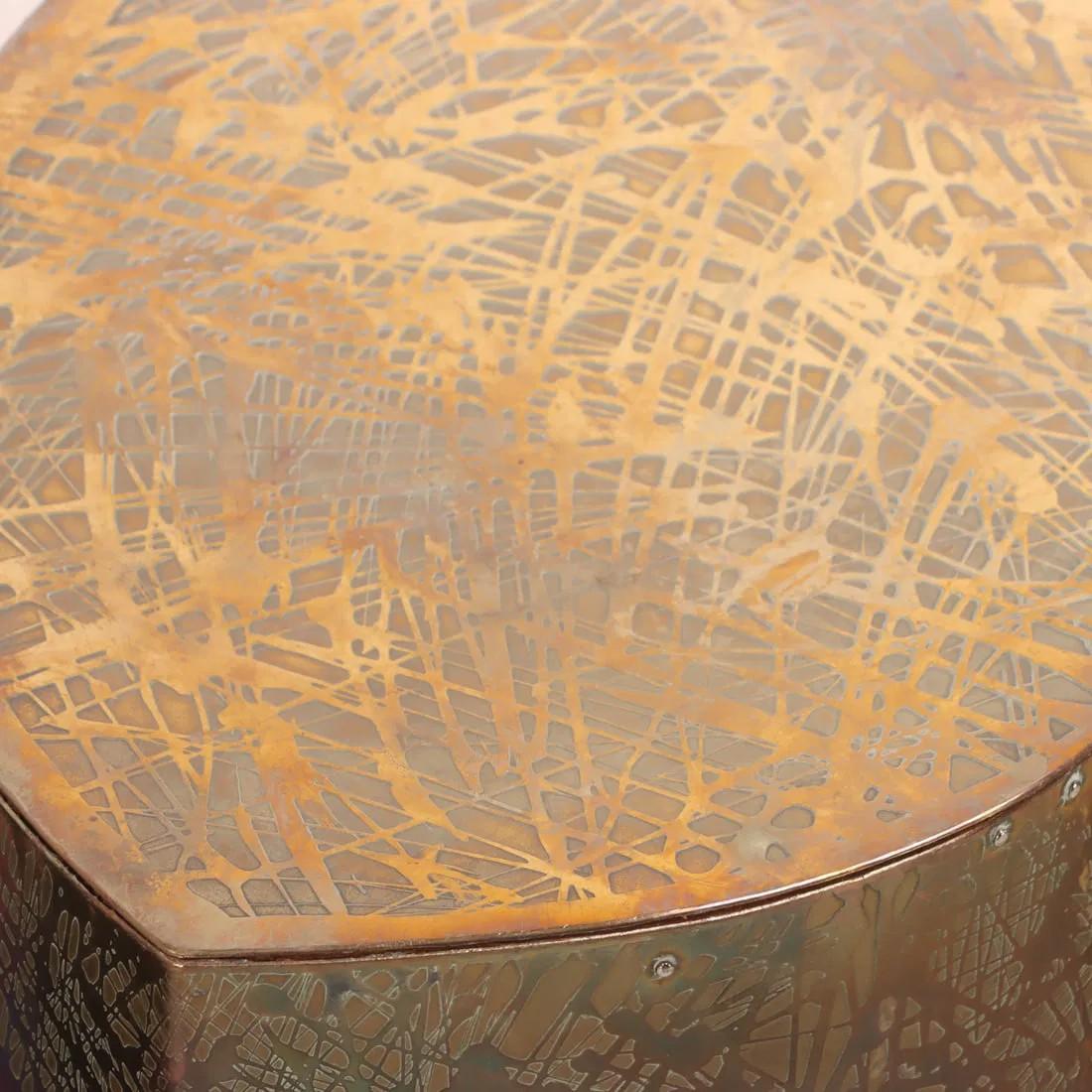 Belgian Pair of Rare Etched Brass Vintage Tables in the Manner of Evans