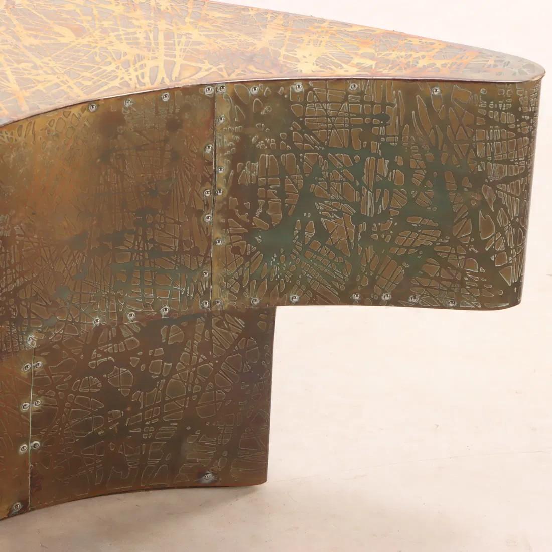Hand-Crafted Pair of Rare Etched Brass Vintage Tables in the Manner of Evans