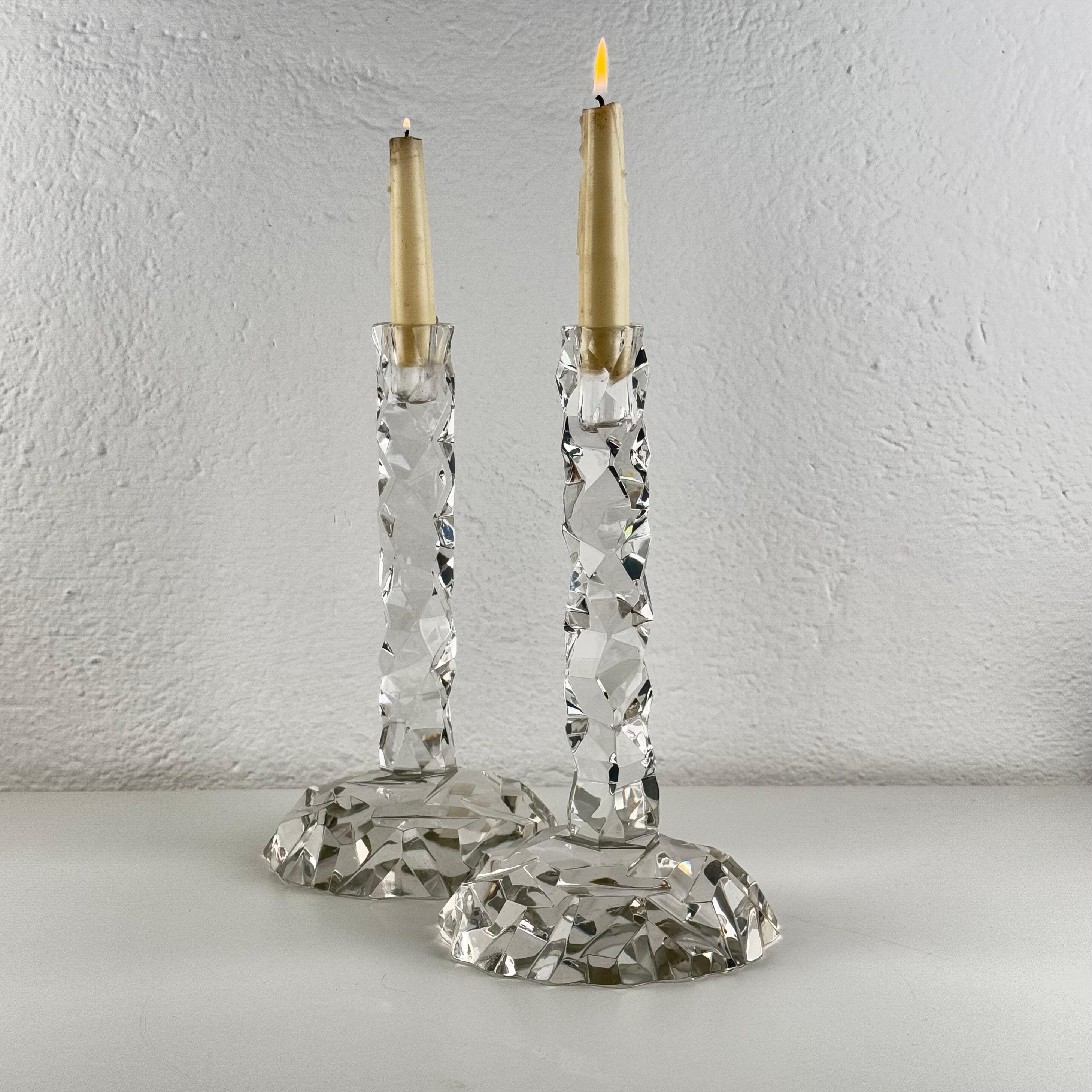 Pair of Rare Faceted Crystal Glass Candlesticks by Archimede Seguso, Murano, 50s For Sale 3