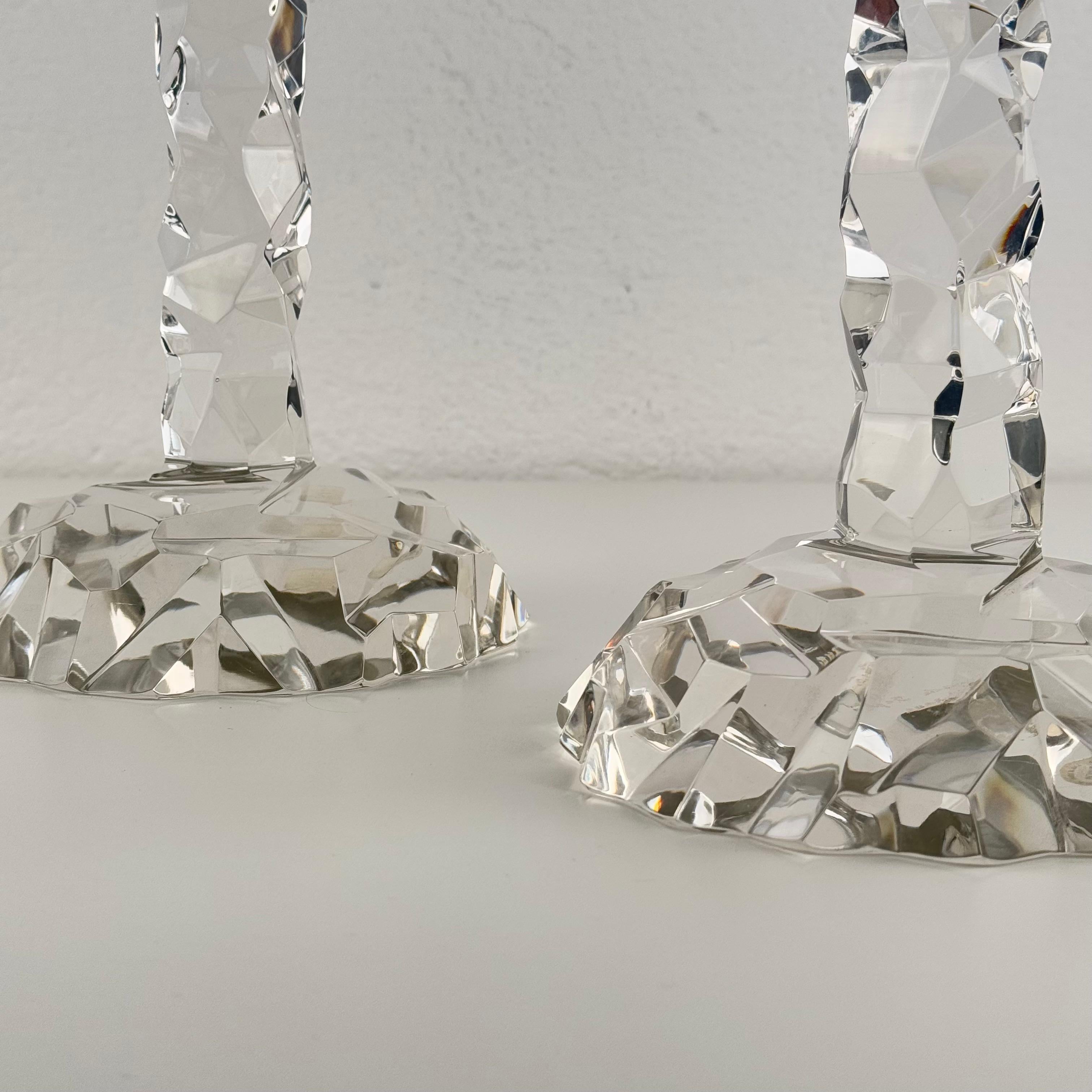 Mid-Century Modern Pair of Rare Faceted Crystal Glass Candlesticks by Archimede Seguso, Murano, 50s For Sale