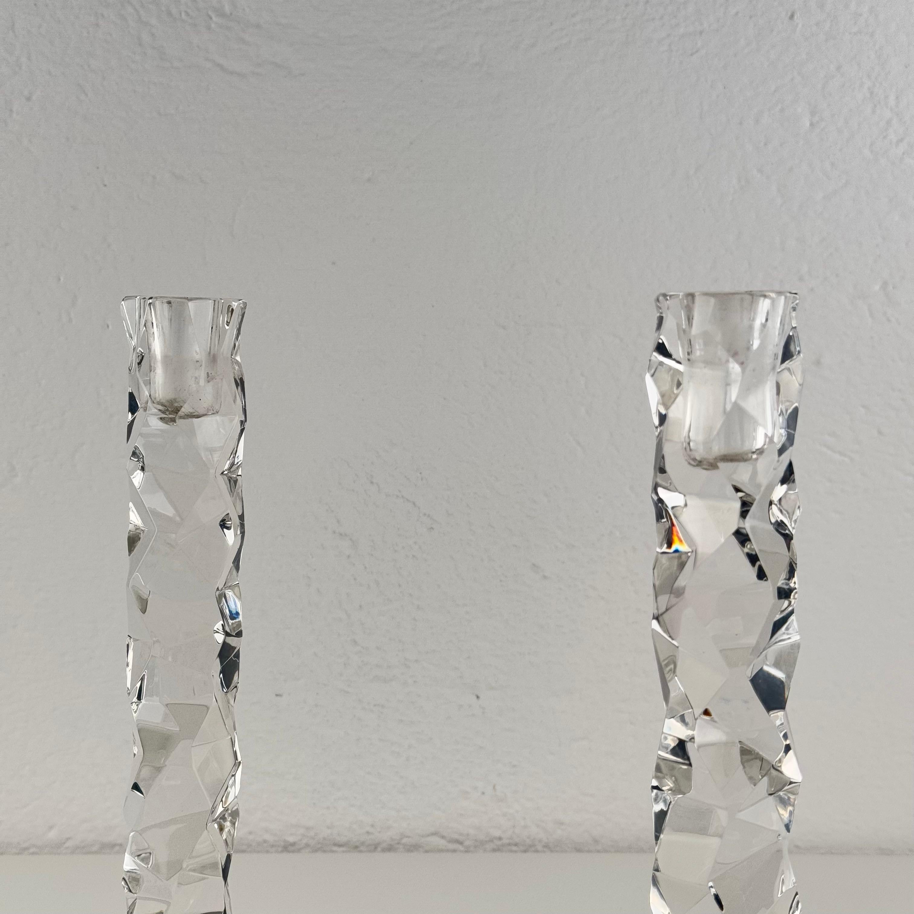 Italian Pair of Rare Faceted Crystal Glass Candlesticks by Archimede Seguso, Murano, 50s For Sale