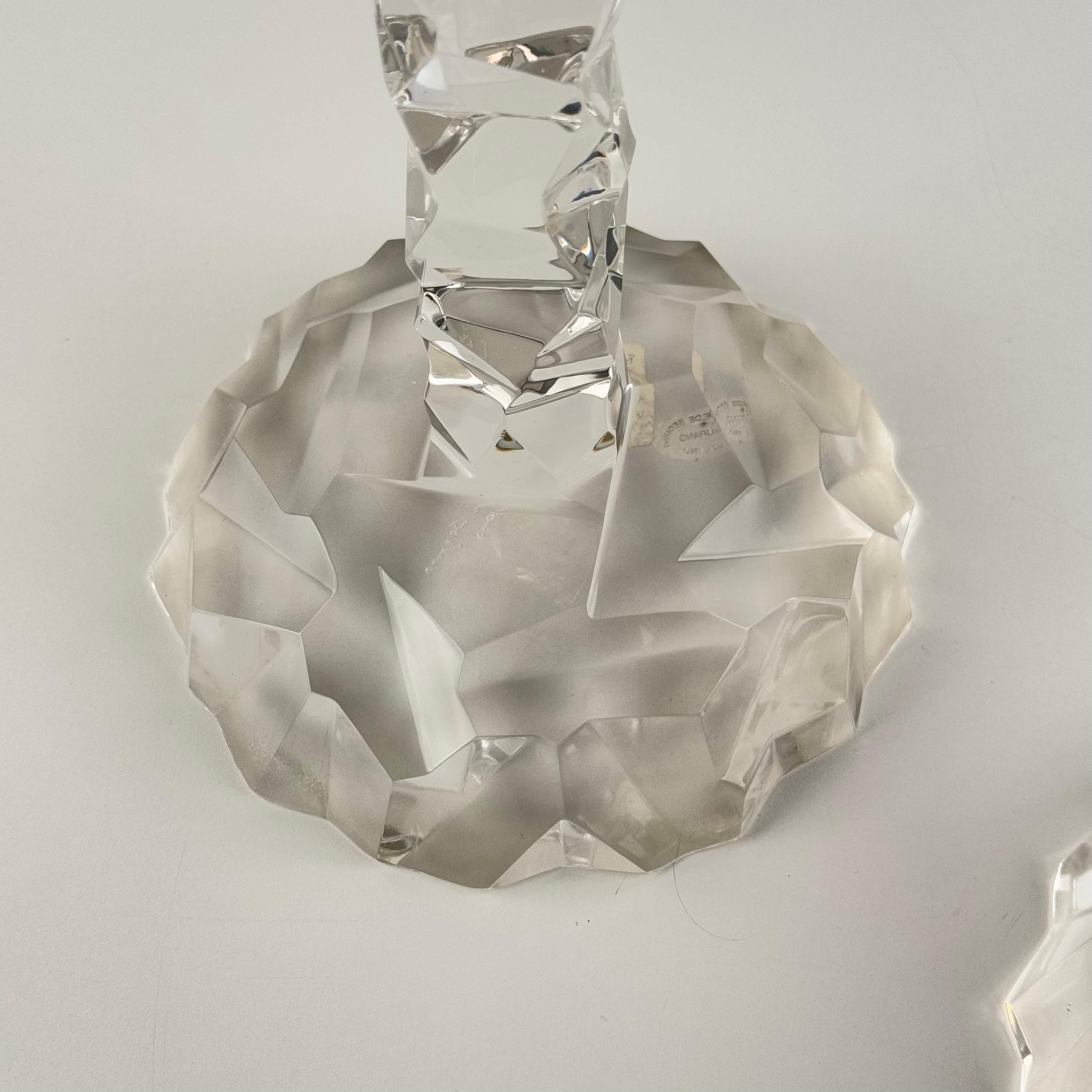 Hand-Crafted Pair of Rare Faceted Crystal Glass Candlesticks by Archimede Seguso, Murano, 50s For Sale