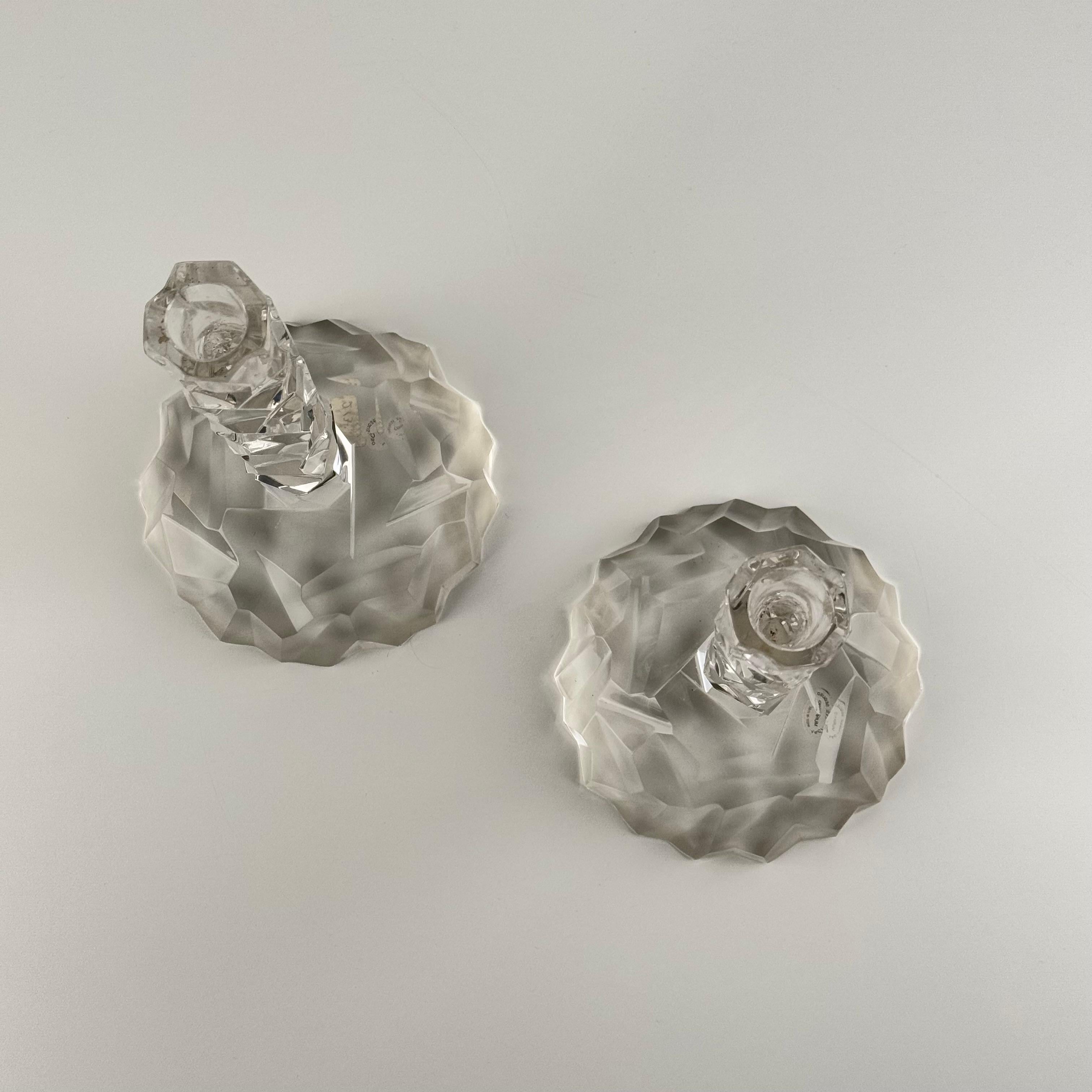 Pair of Rare Faceted Crystal Glass Candlesticks by Archimede Seguso, Murano, 50s In Good Condition For Sale In Brescia, Brescia