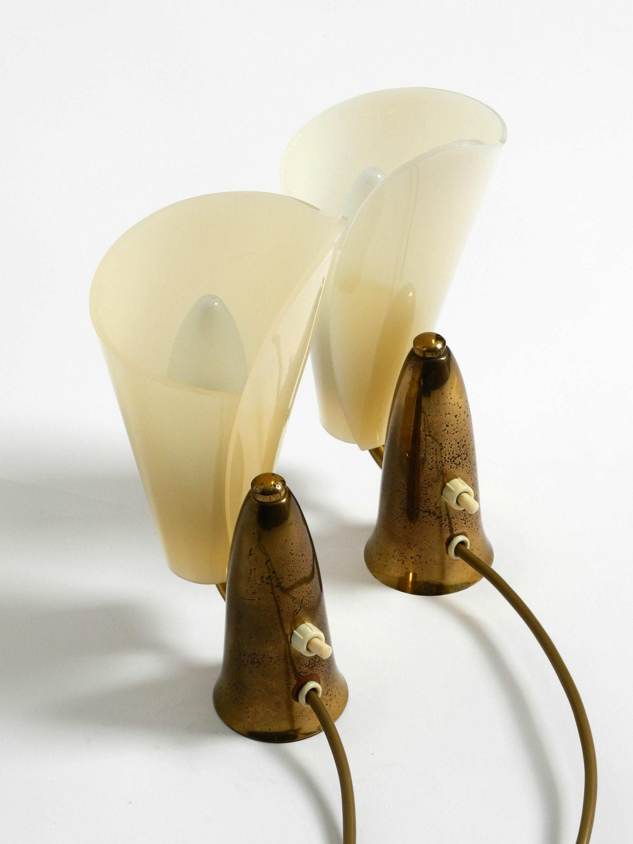 Pair of Rare Fancy Italian Midcentury Brass Table Lamps with Plexiglass Shades 5