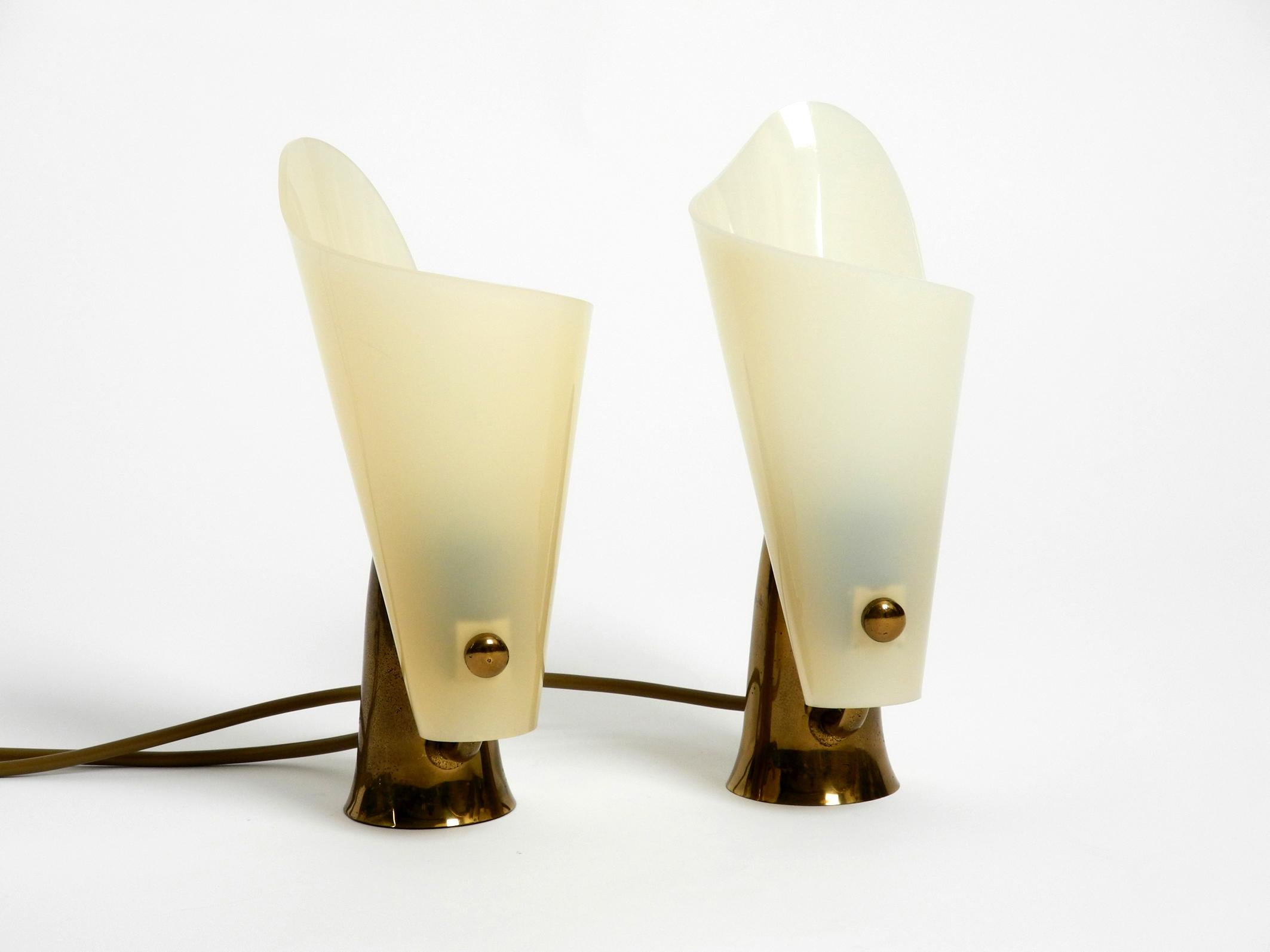 Pair of Rare Fancy Italian Midcentury Brass Table Lamps with Plexiglass Shades 13