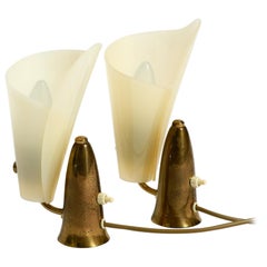 Pair of Rare Fancy Italian Midcentury Brass Table Lamps with Plexiglass Shades
