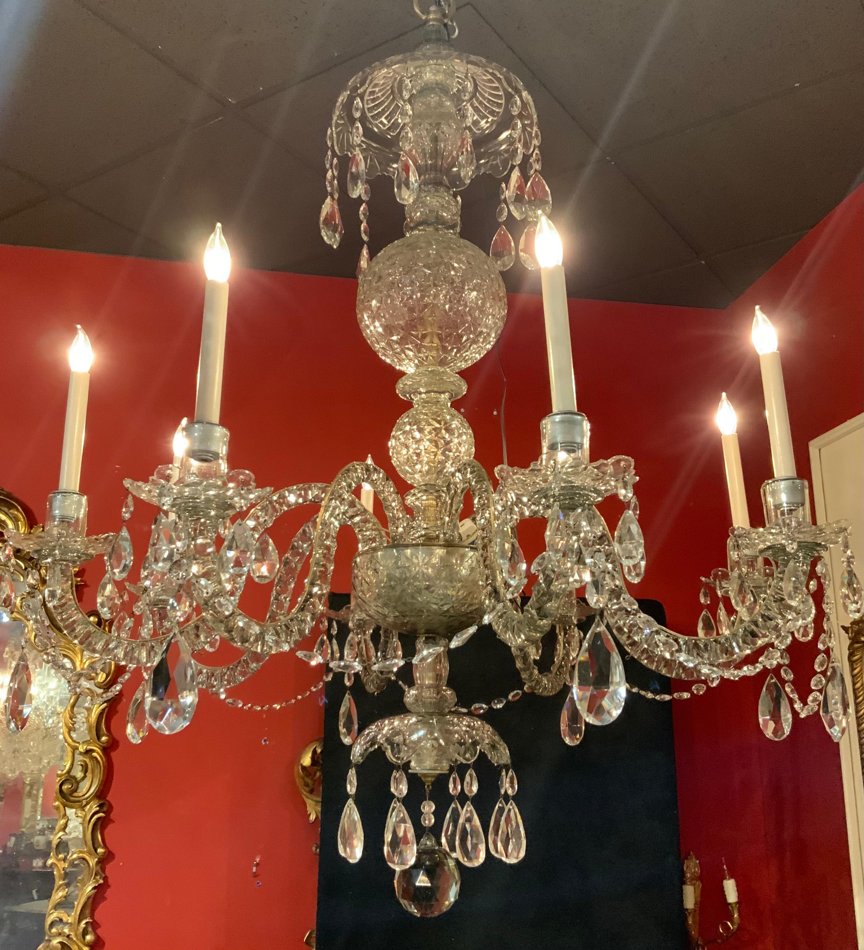 Pair of Rare, Fine 19th Century Large Waterford Chandeliers with Eight Lights For Sale 3